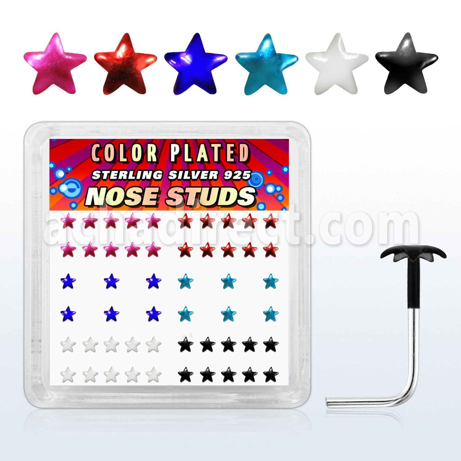 sxpsar caja display piercing nariz l plata esterlina 925 0 6mm estrella colores 2 5mm distribuidor mayorista