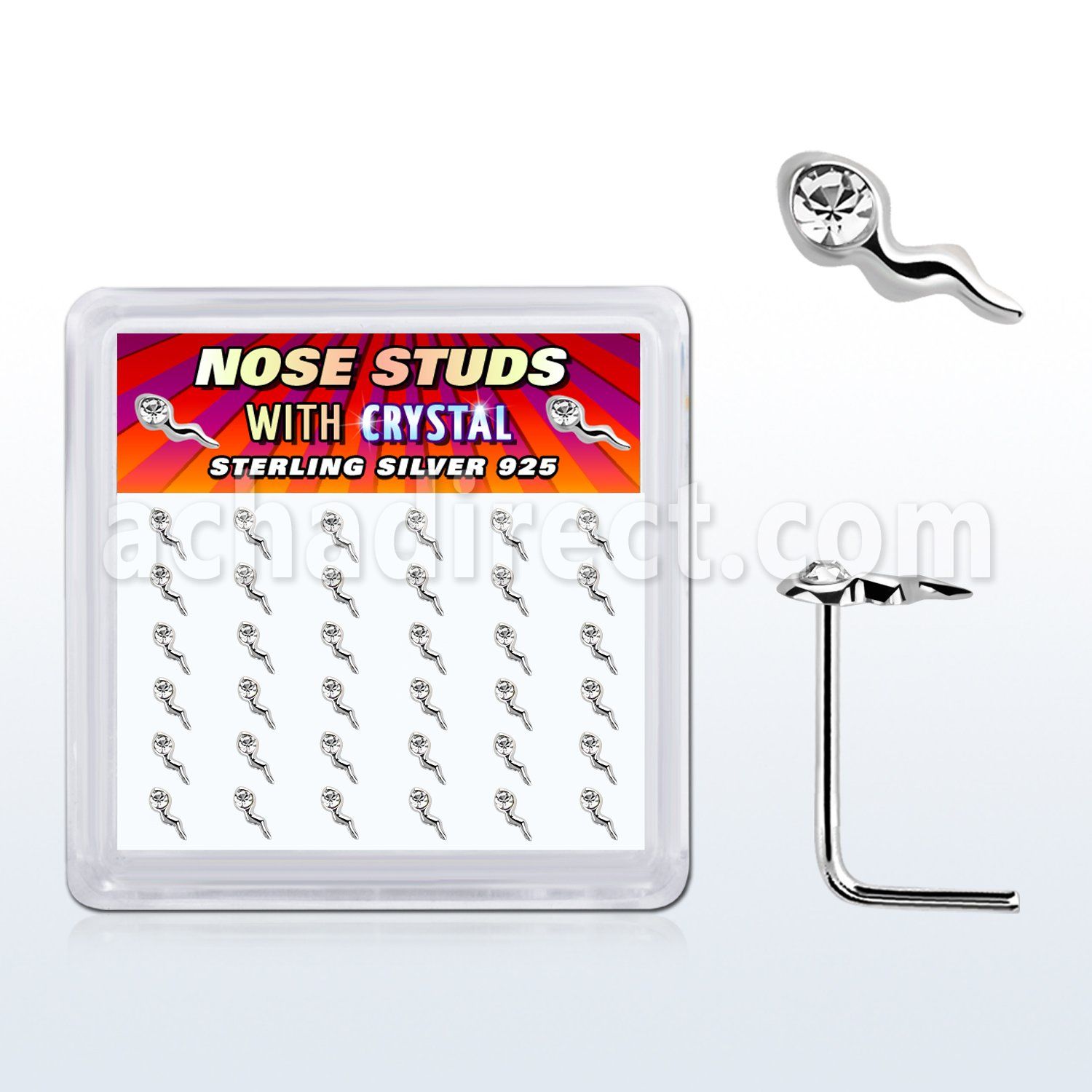 sxsmc36 caja unidades piercing nariz plata esterlina parte superior espermatozoide cristal claro