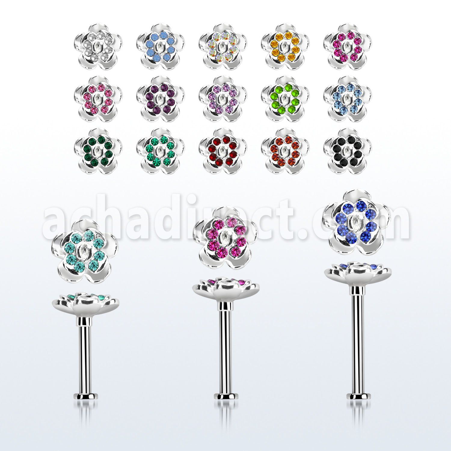 tlb38 labret tragus acero 316l base redonda 2 5mm tragus piercing flor cristal la esta plata distribuidor mayorista