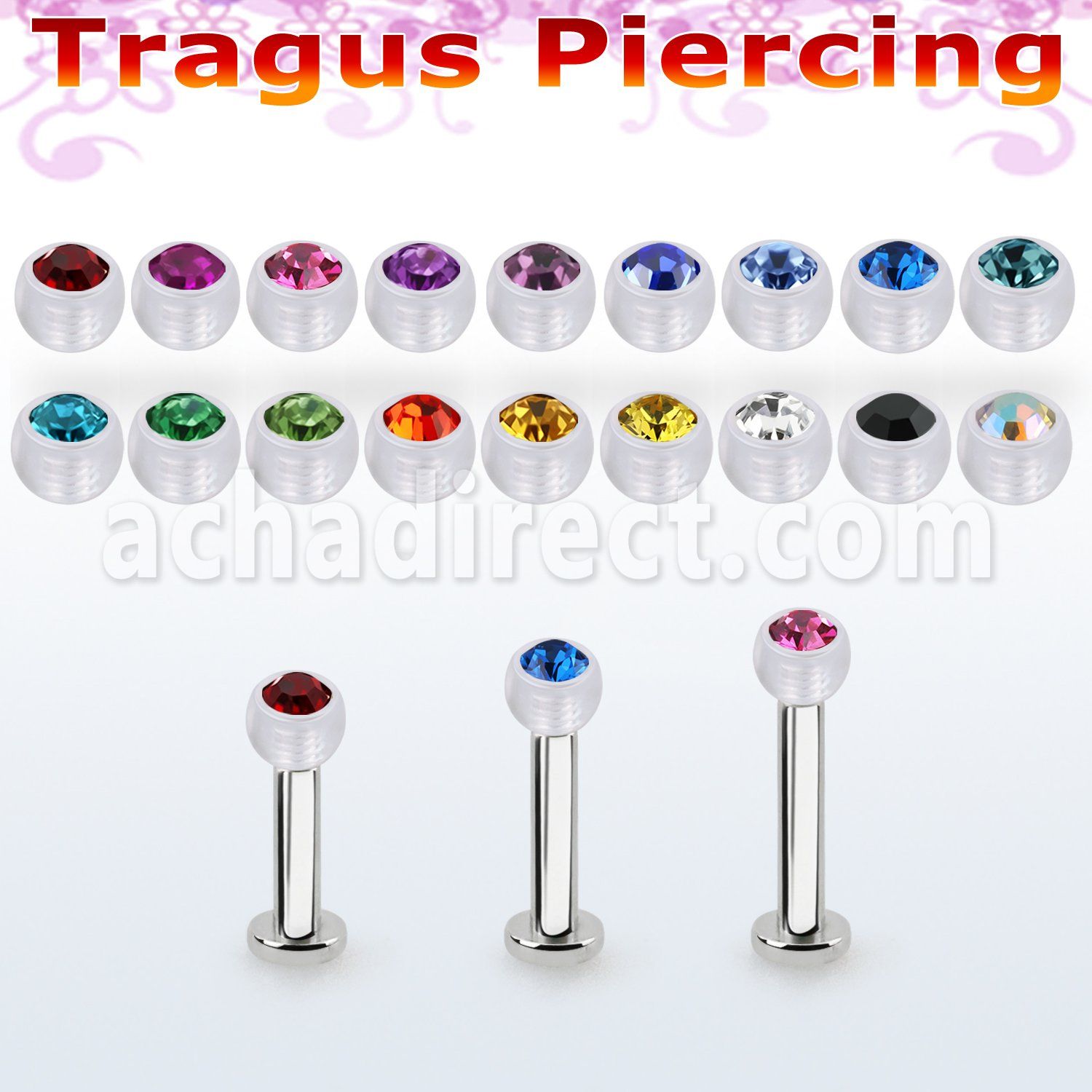 tlbajb3 labret tragus acero 316l base redonda 2 5mm tragus piercing 3mm bola bio flexible cristal bisel al por mayor