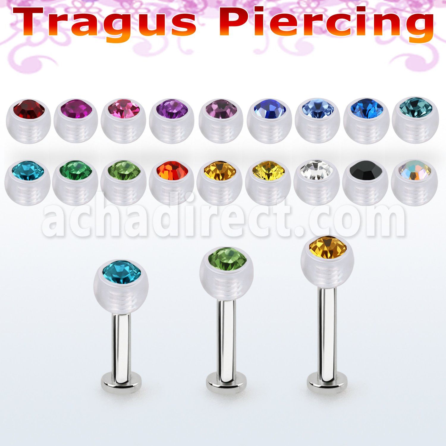 tlbajb4s labret tragus acero 316l base redonda 2 5mm tragus piercing bola 4mm bio flexible cristal bisel mayorista