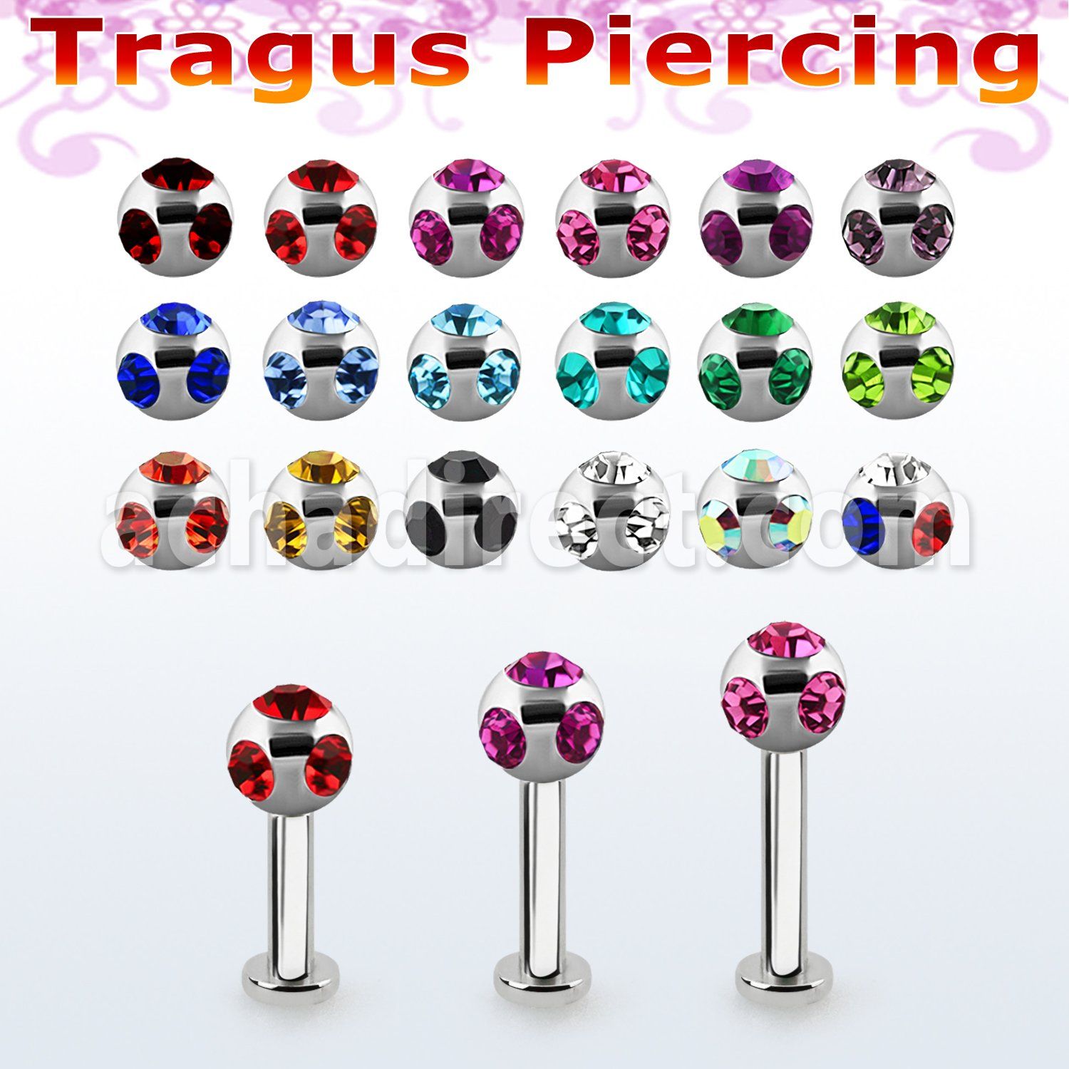 tlbca4 labret tragus acero 316l base redonda 2 5mm tragus piercing bola 4mm multi joya al por mayor