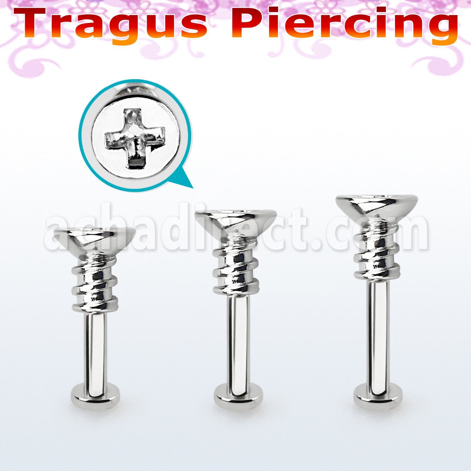 tlbescw2 labret tragus acero 316l base redonda 2 5mm tragus piercing tornillo estrella venta