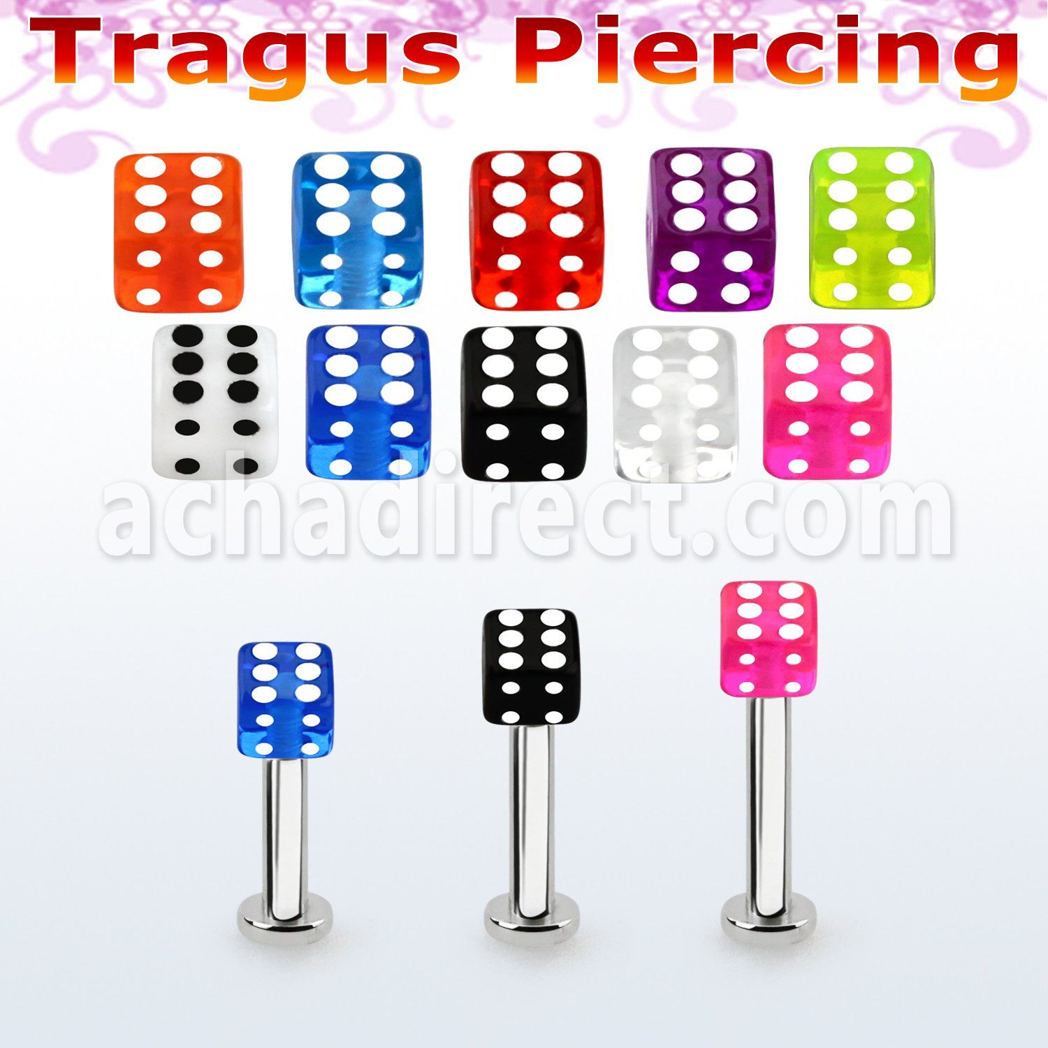 tlbvdi4s labret tragus acero 316l base redonda 2 5mm tragus piercing dado acrilico uv 4mm mayorista