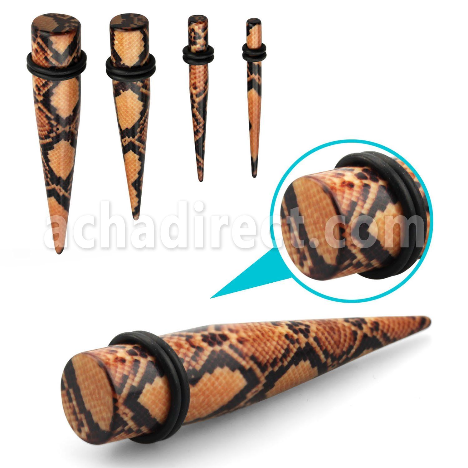 tpabr expansor acrilico negro piel serpiente impresa anillos goma dobles al por mayor