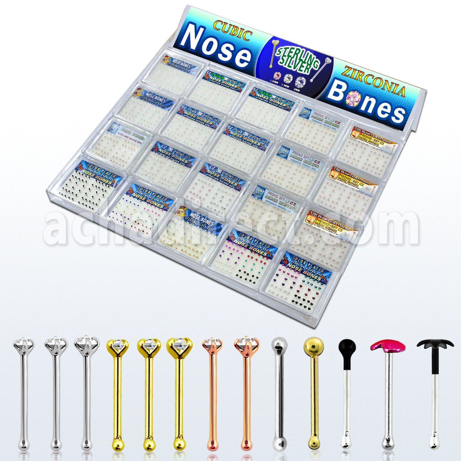 tranb2 display piercing nariz plata piercing nariz hueso plata 18 kts zirconia cristal bola lisa corazon estrella al por mayor