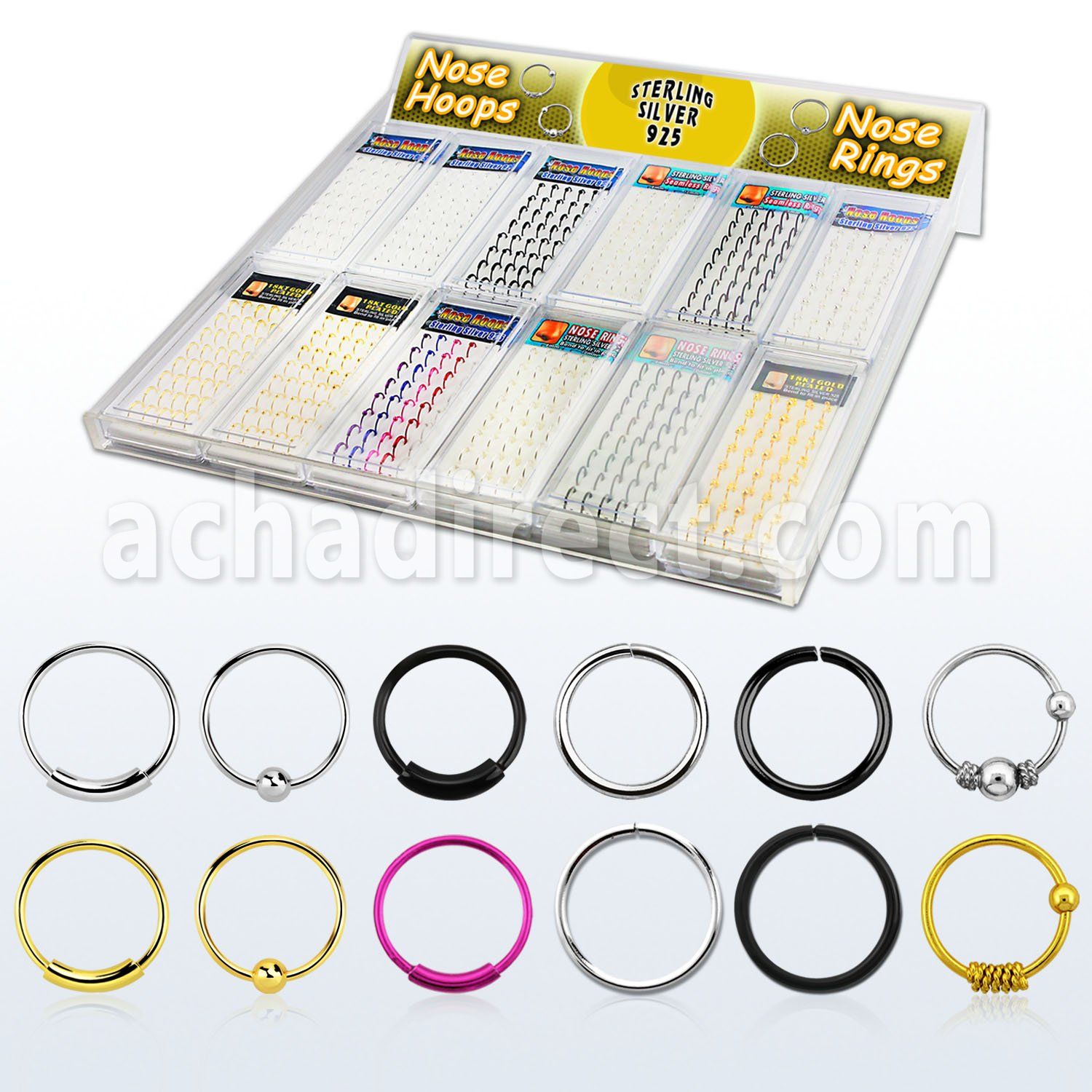 tranh1 display 580 aros nariz plata 12 contenedores 40 aros nariz plata oro 18 kts bola aros nariz continuos distribuidor