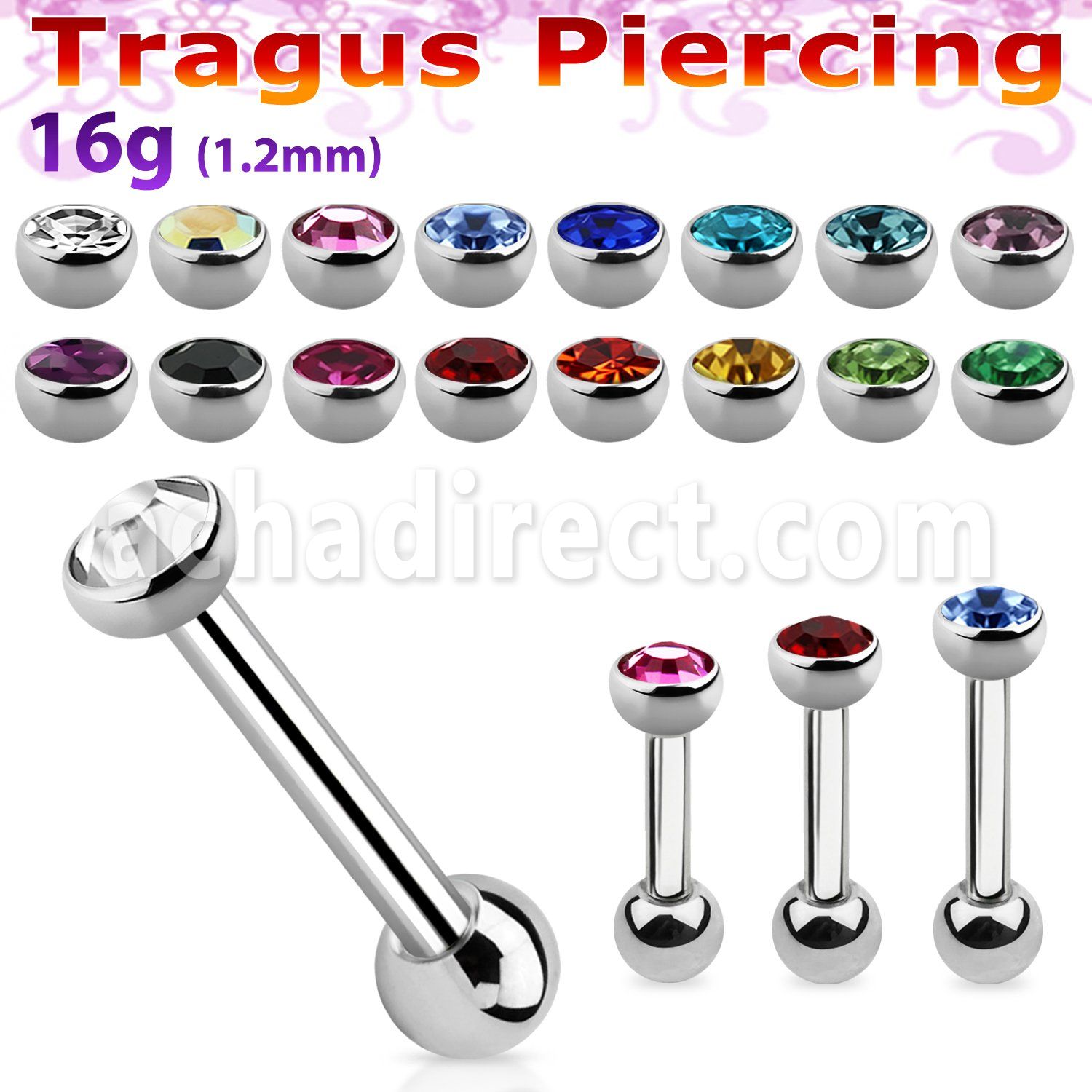 trg13 piercing tragus para cartilago acero quirurgico media bola acero 3mm cristal bisel bola acero liso 3mm al por mayor