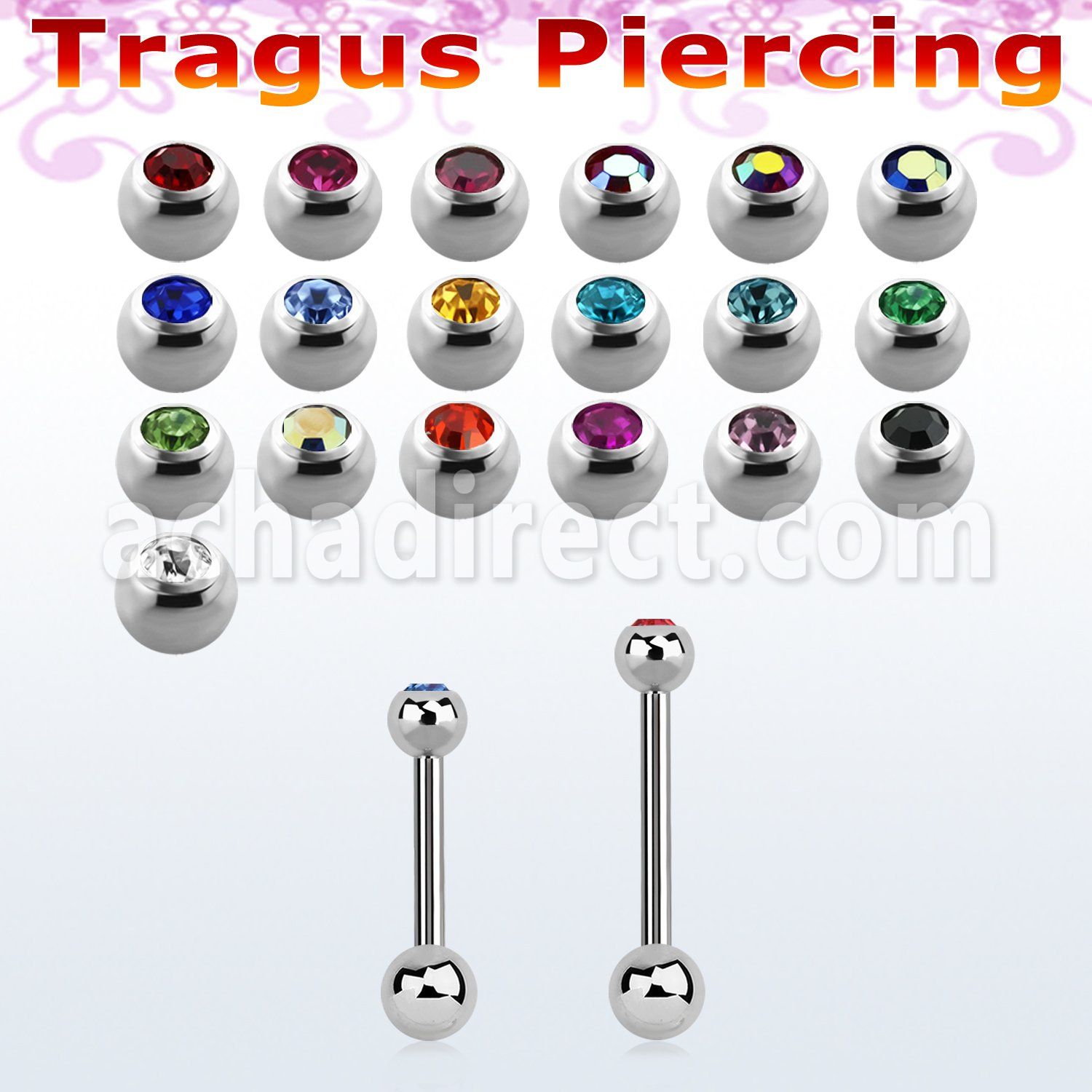 trg44 barbell tragus acero quirurgico parte superior bolas joya bolas acero liso