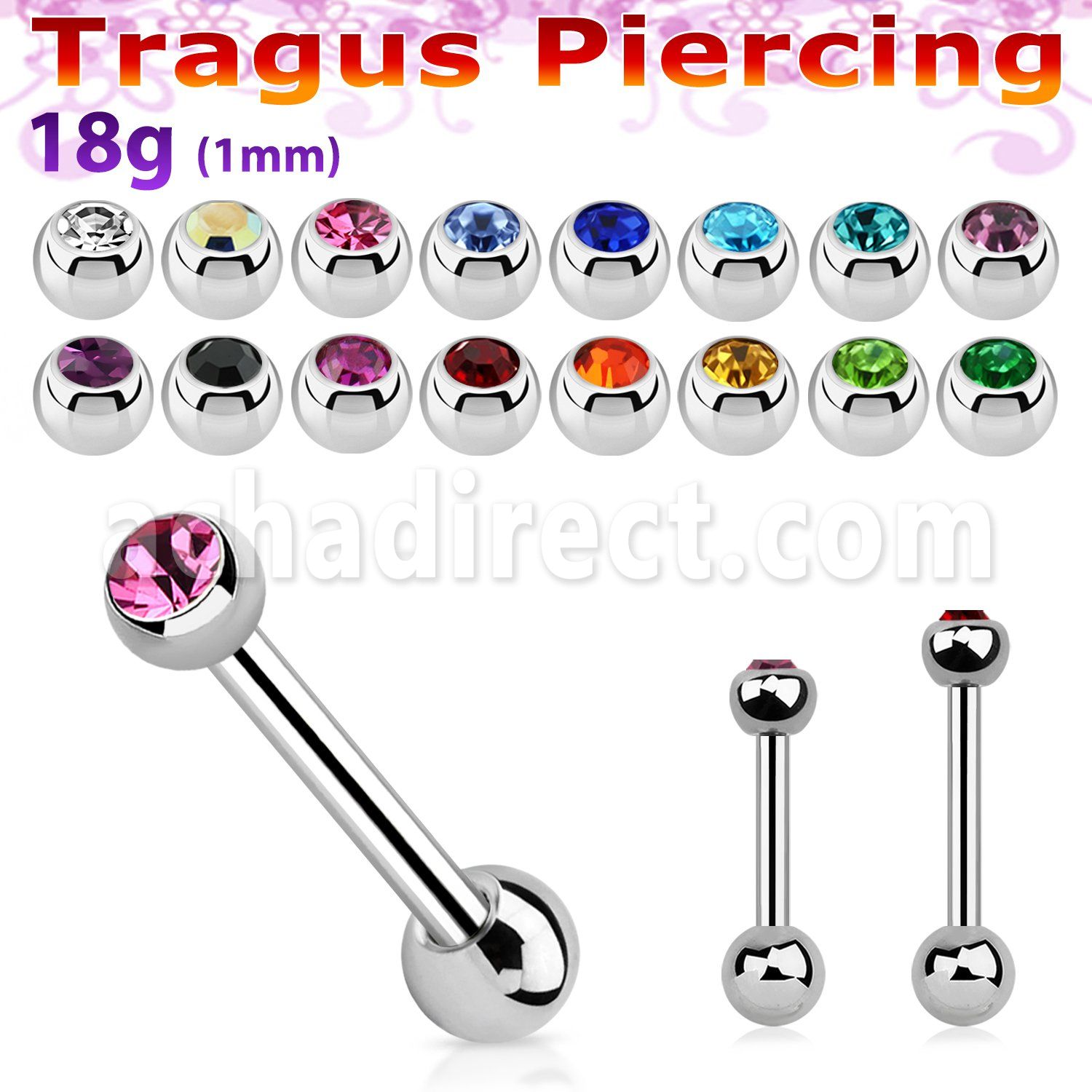 trg45 barbell tragus acero quirurgico parte superior bolas joya bolas acero liso
