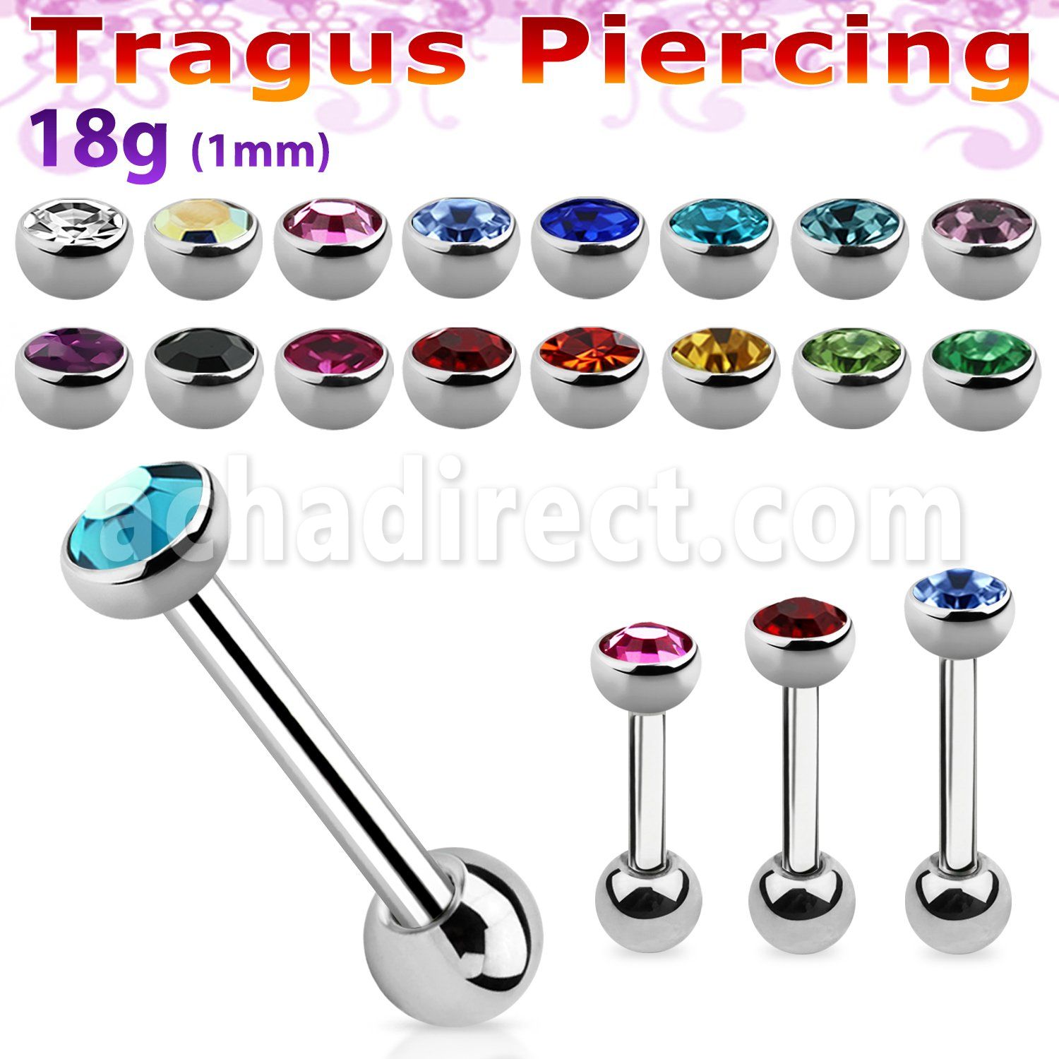 trg47 barbell tragus acero quirurgico bola parte superior media joya bolas acero liso