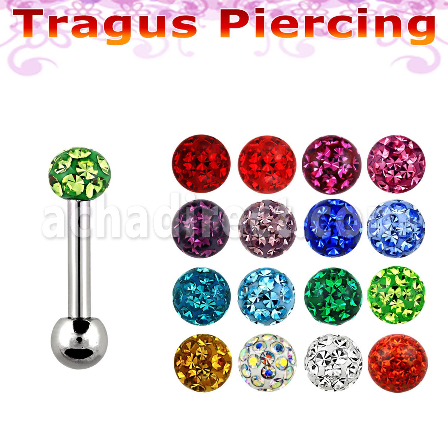 trg7 piercing tragus para cartilago acero quirurgico bola multi cristal 3mm bola acero liso 3mm 16mm mayorista