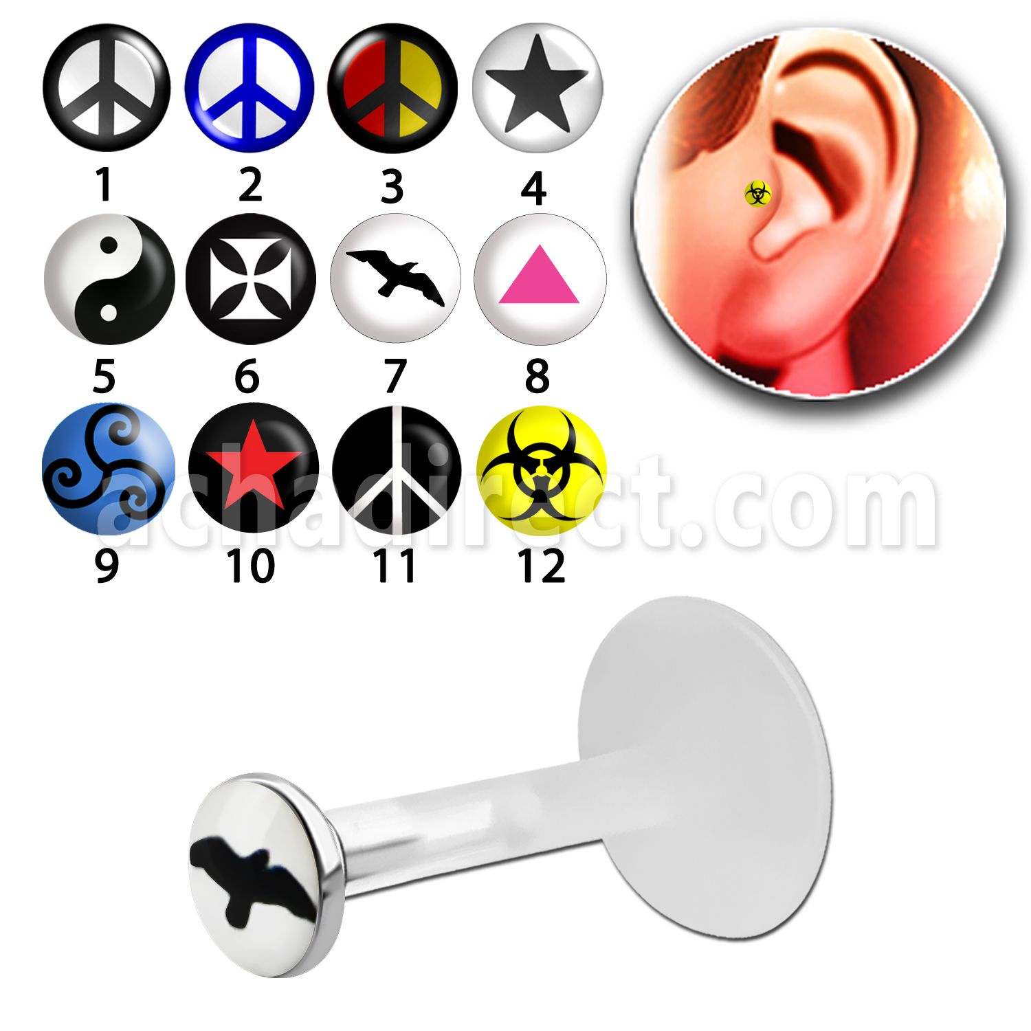 trgl6 piercing tragus bio flex plata esterlina presion 3mm logos s al por mayor