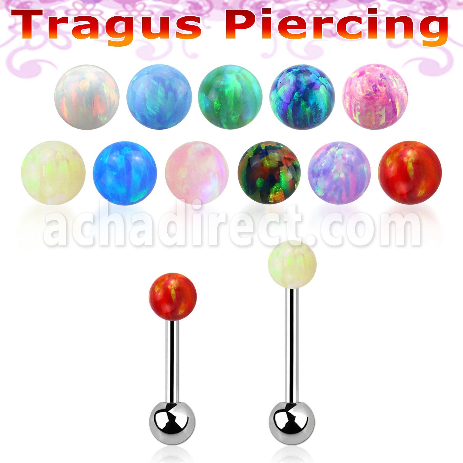 trgop4ss distribuidor piercing tragus acero quirurgico 1mm opalo 3mm bola 3mm acero liso inferior mayorista
