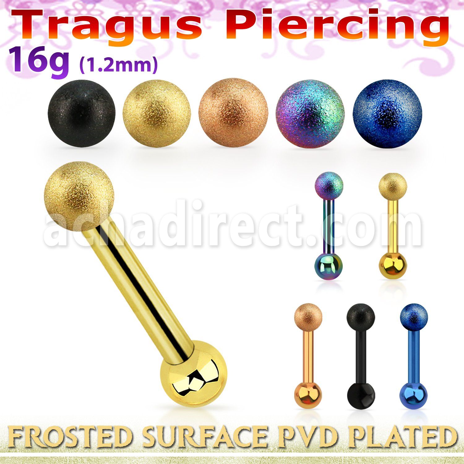 trgt34 piercing tragus acero quirurgico pvd bola acero esmerilado 3mm bola acero liso 3mm distribuidor