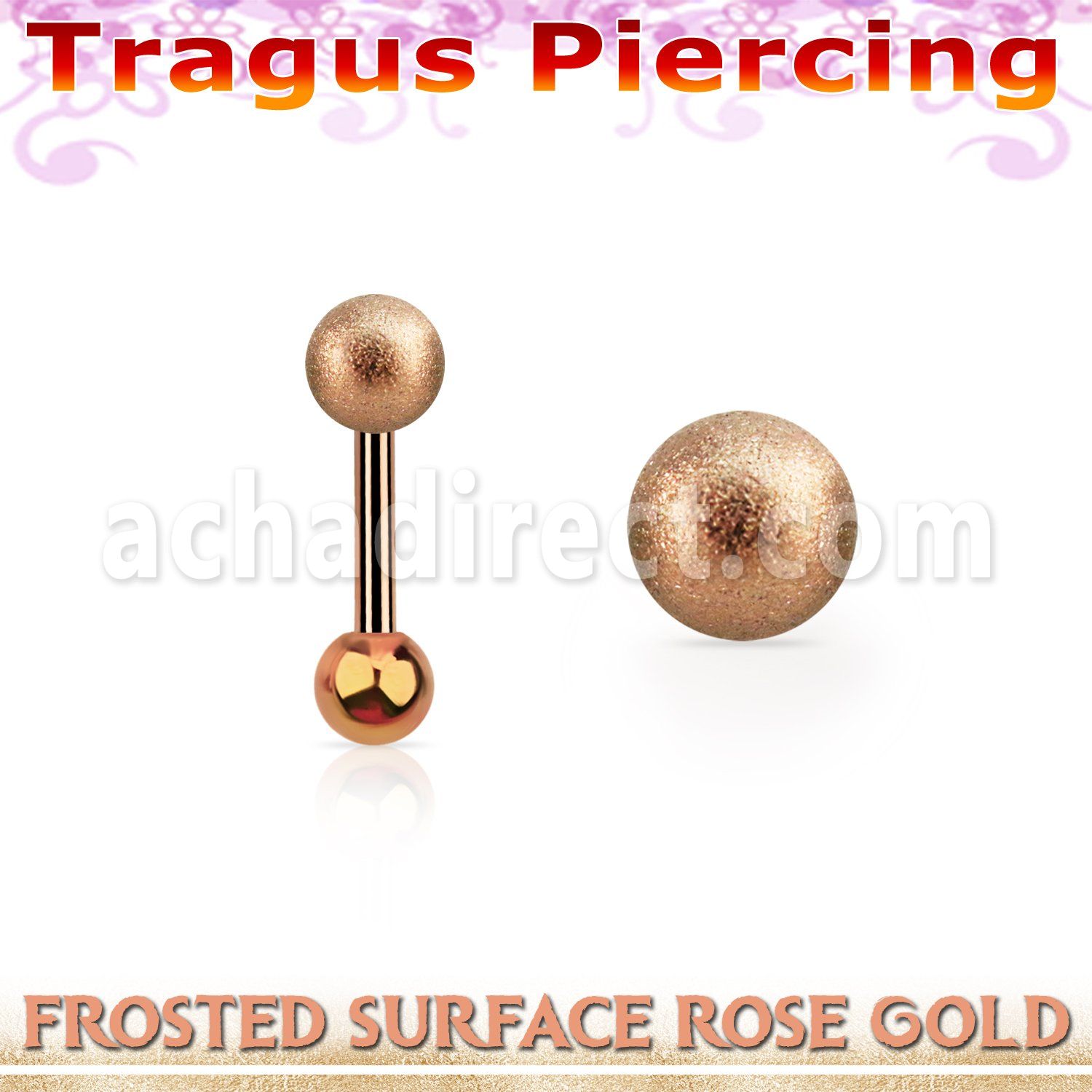 trgtt35 piercing tragus acero quirurgico oro rosa bola acero esmerilado 4mm bola acero liso 3mm venta
