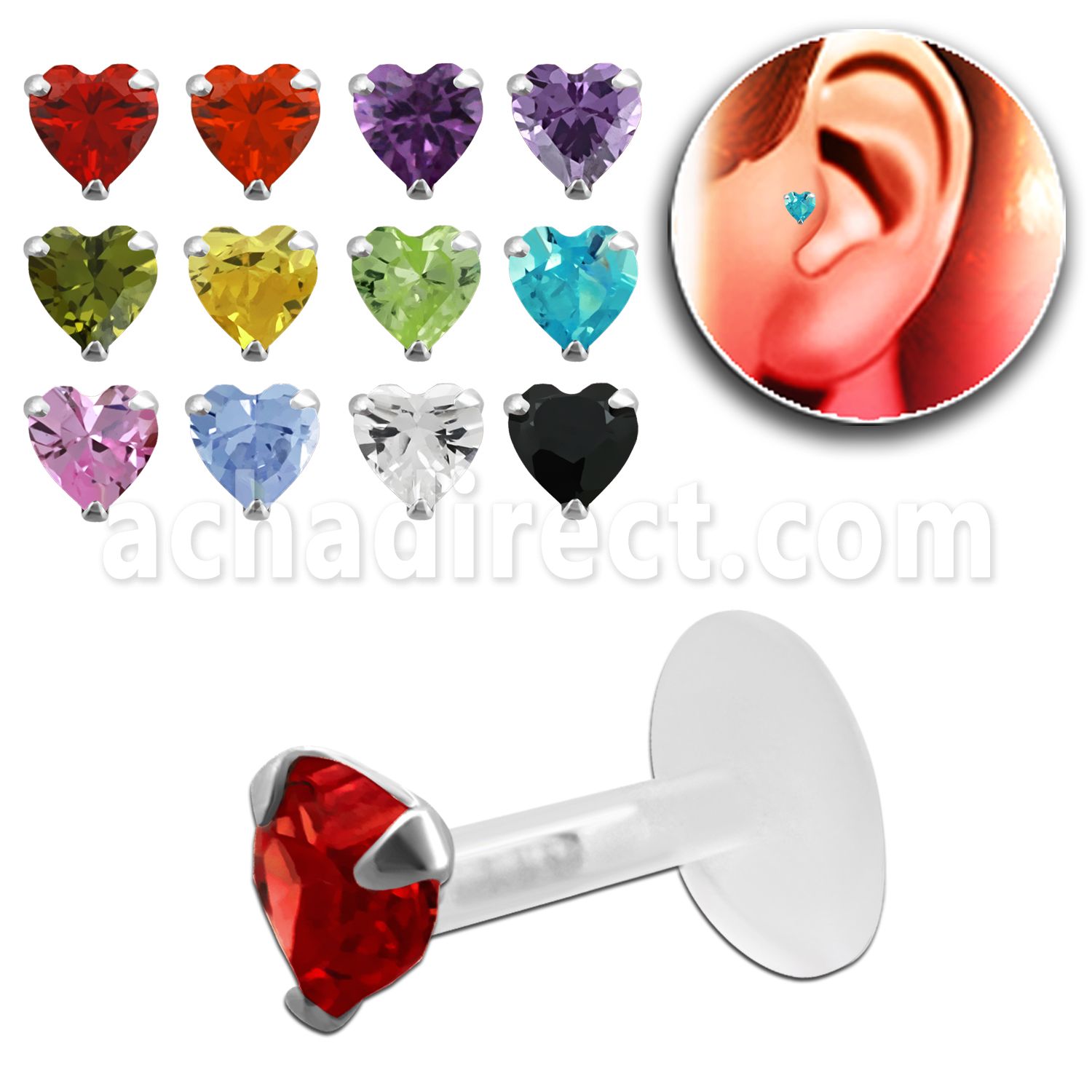 trgz6 piercing tragus bio flex zirconita corazon 3mm parte plata esterlina distribuidor
