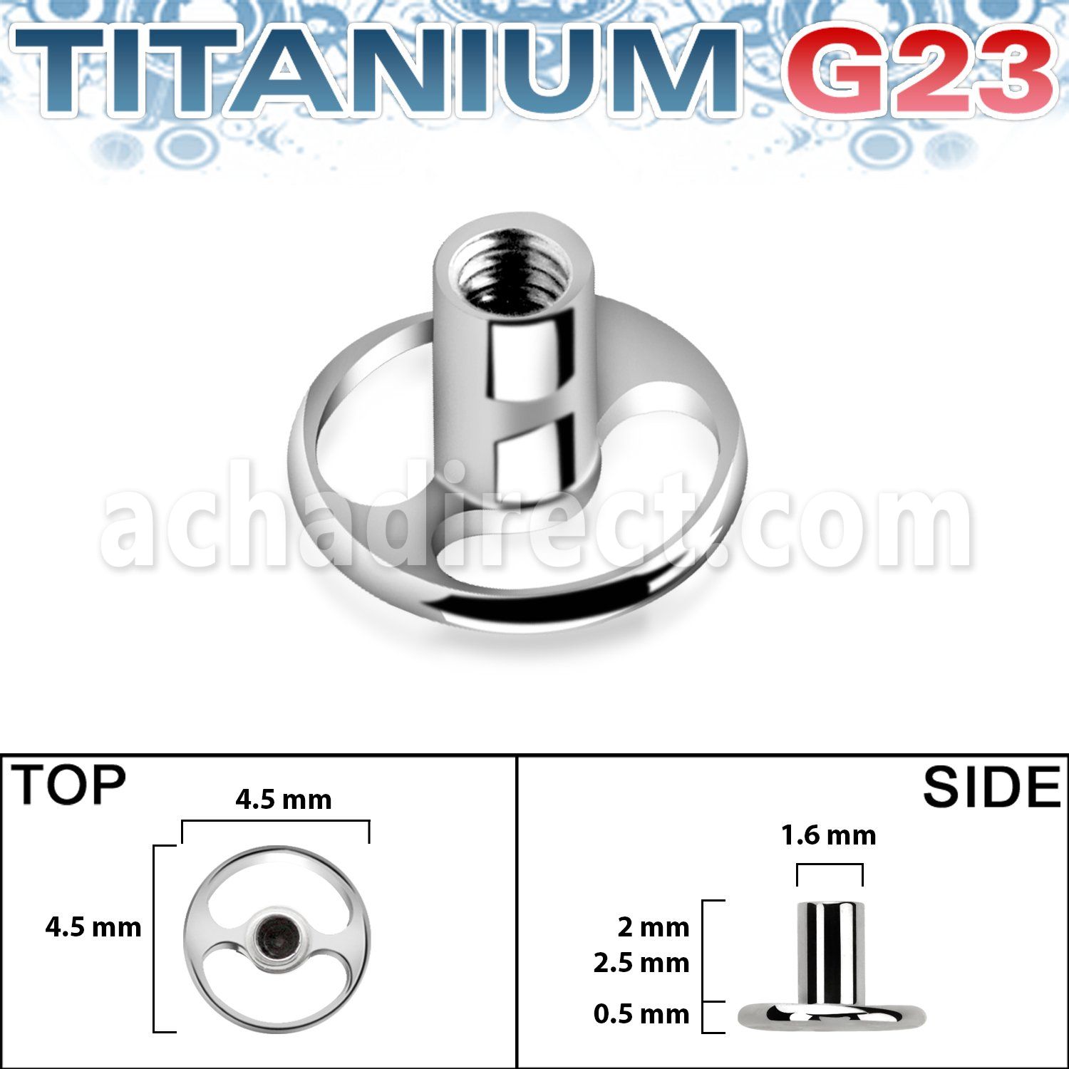 tsa6 base piercing microdermal titanio g23 circular 2 agujeros base conector rosca interna venta
