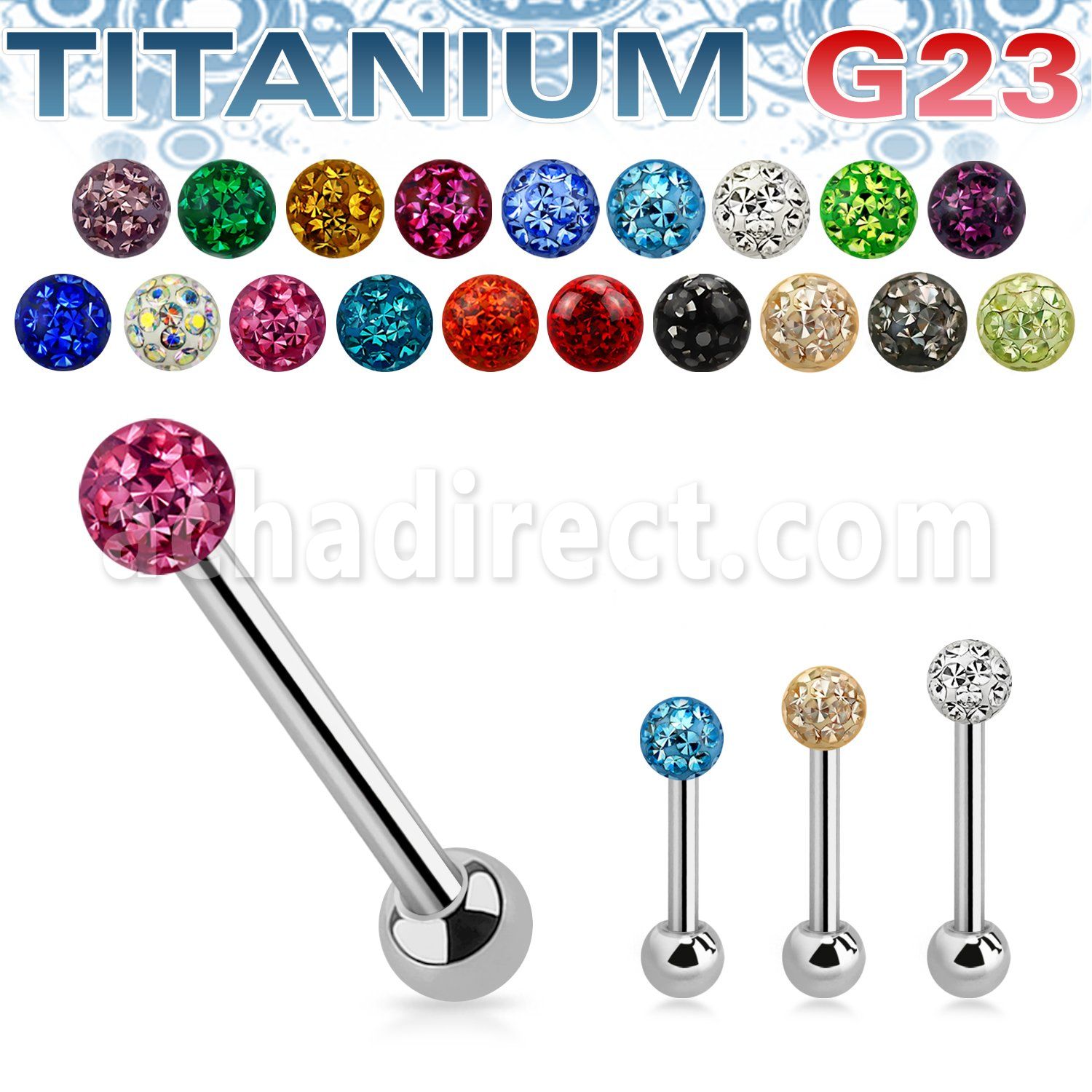 ubbfr5 titanium barbell 14g crystal ferido ball 5mm ball