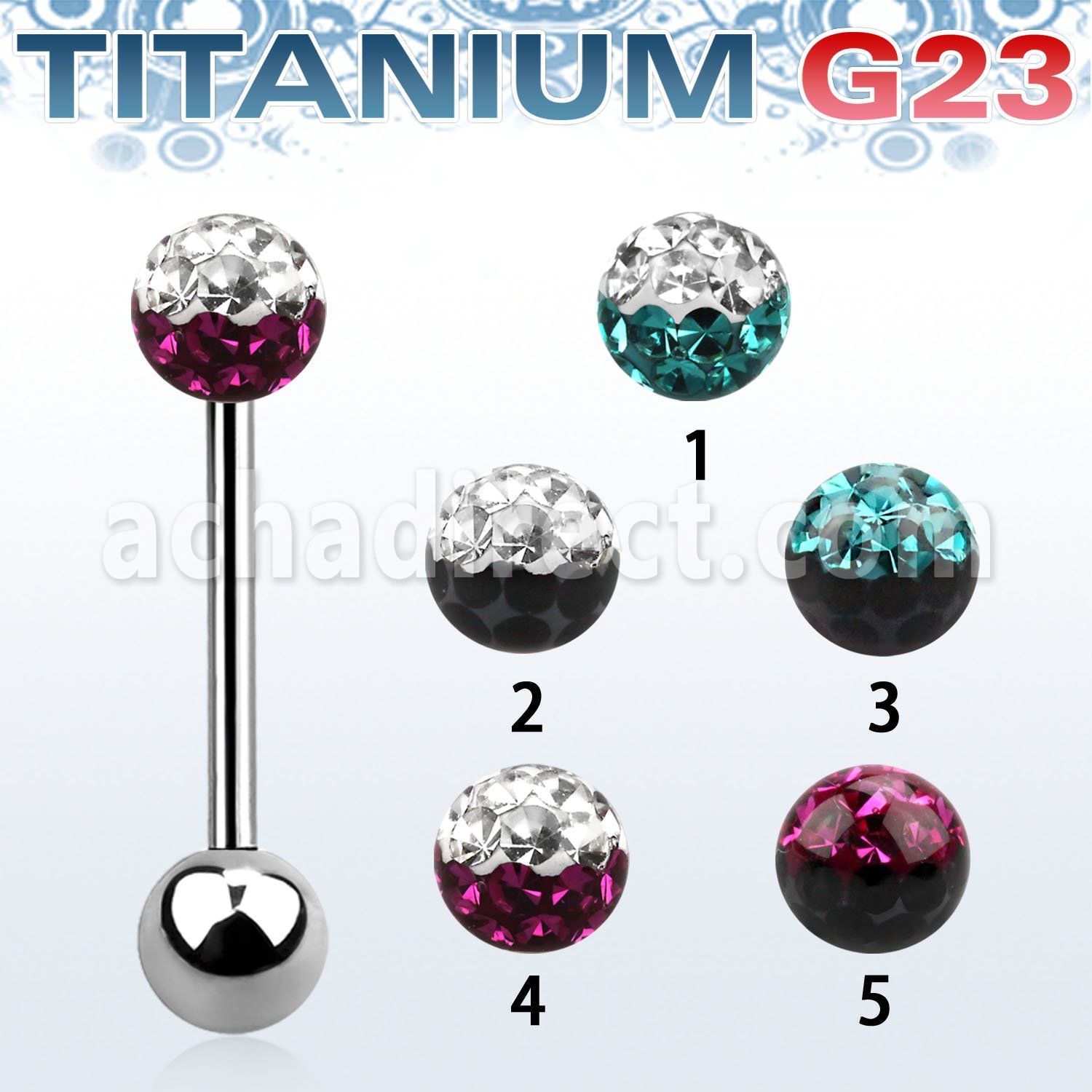 ubbfr5e barbell lengua titanio g23 bola multi cristal ferido 5mm colores bola titanio 5mm inferior distribuidor