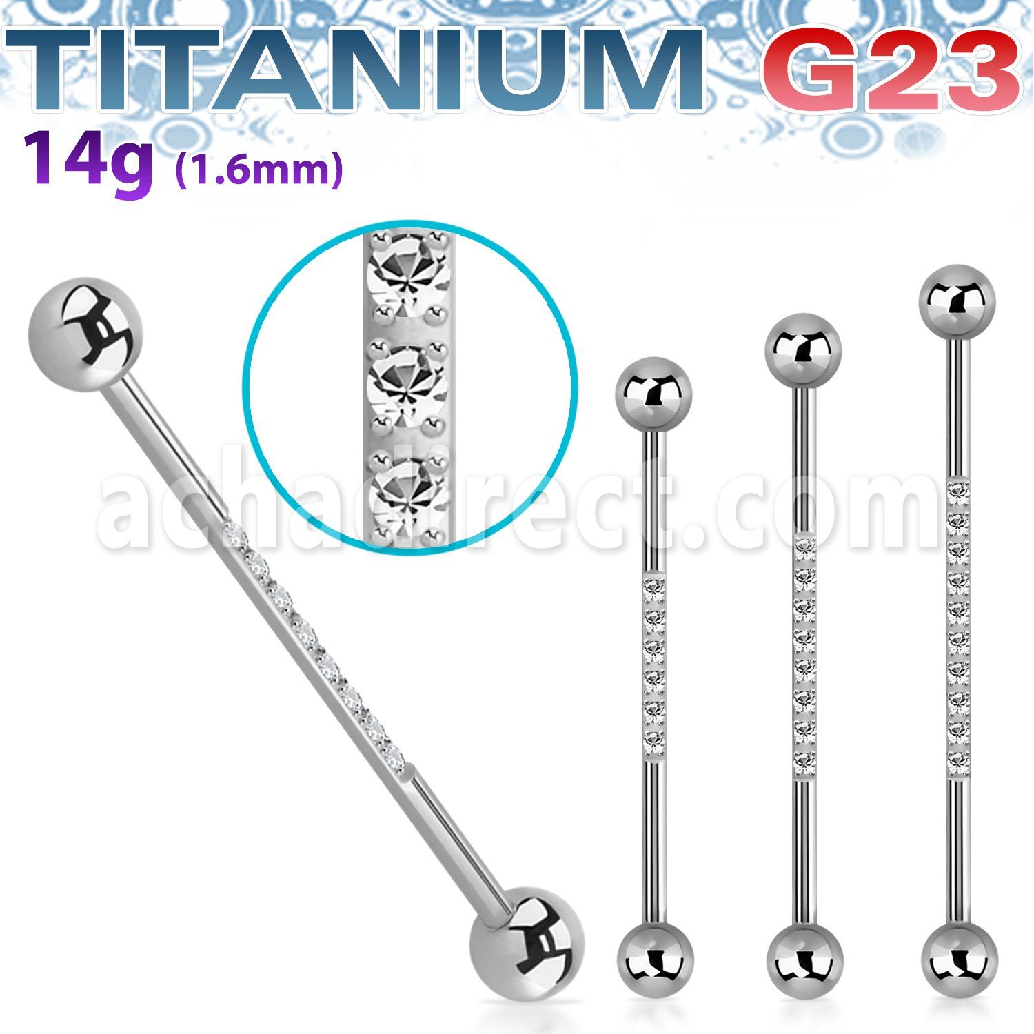 ubbindz titanium industrial barbell 14g two balls cz on