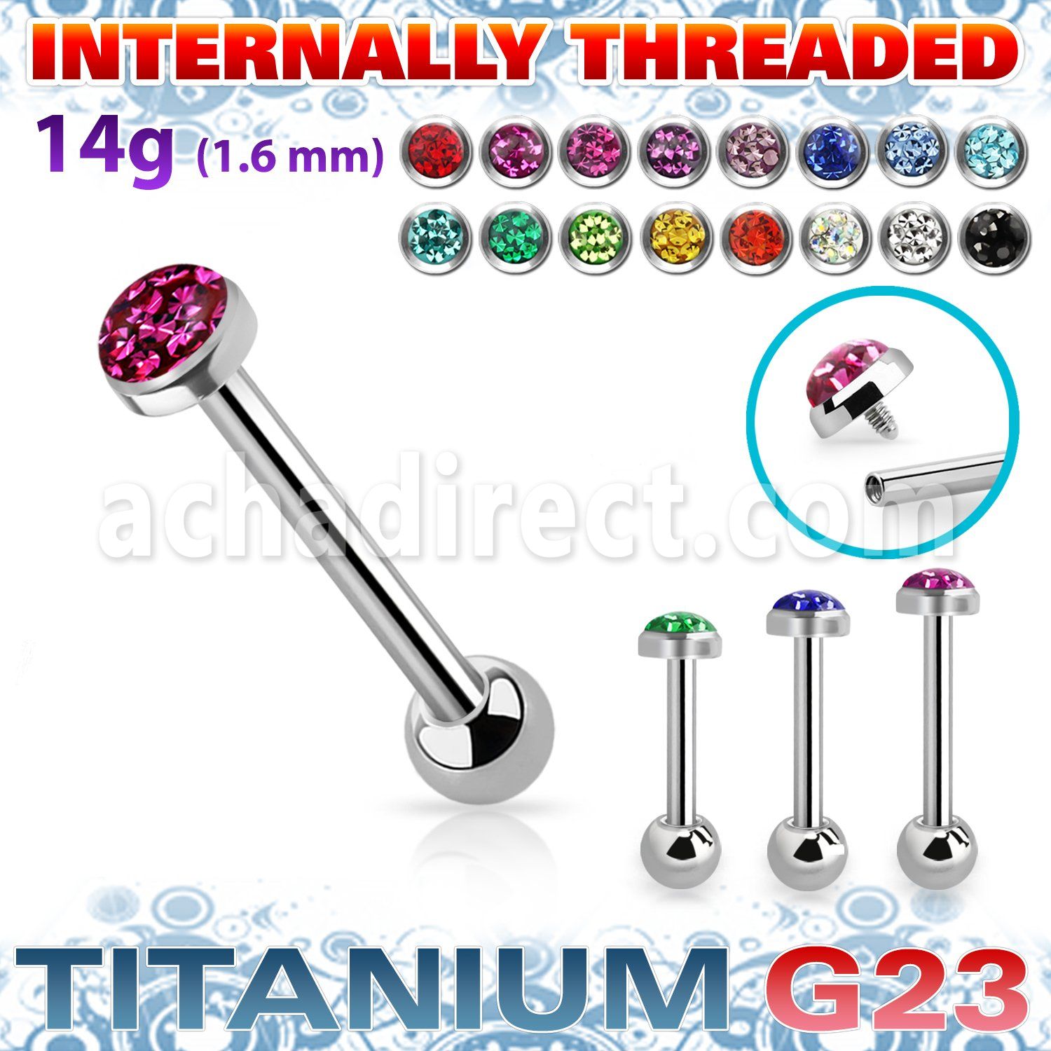 ubbinfr5c titanium barbell 14g flat ferido top ball internal