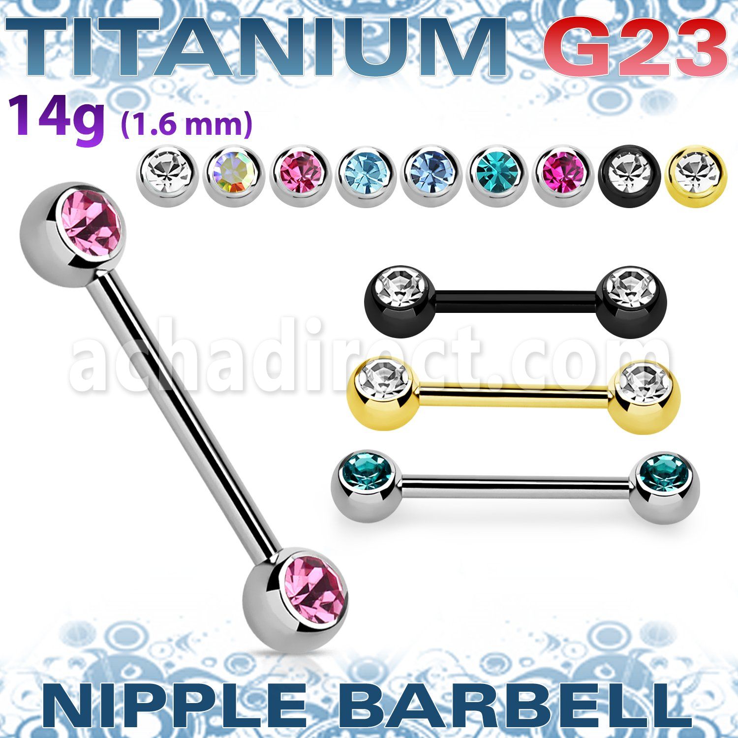 ubbnp2c titanium barbell 14g two forward facing jewel balls