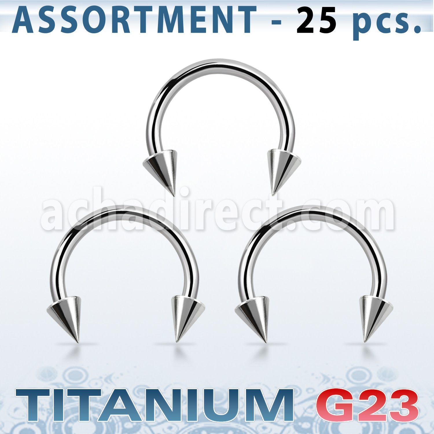 ublk23 surtido piercings 25 barbells circulares titanio g23 conos 3mm mayorista