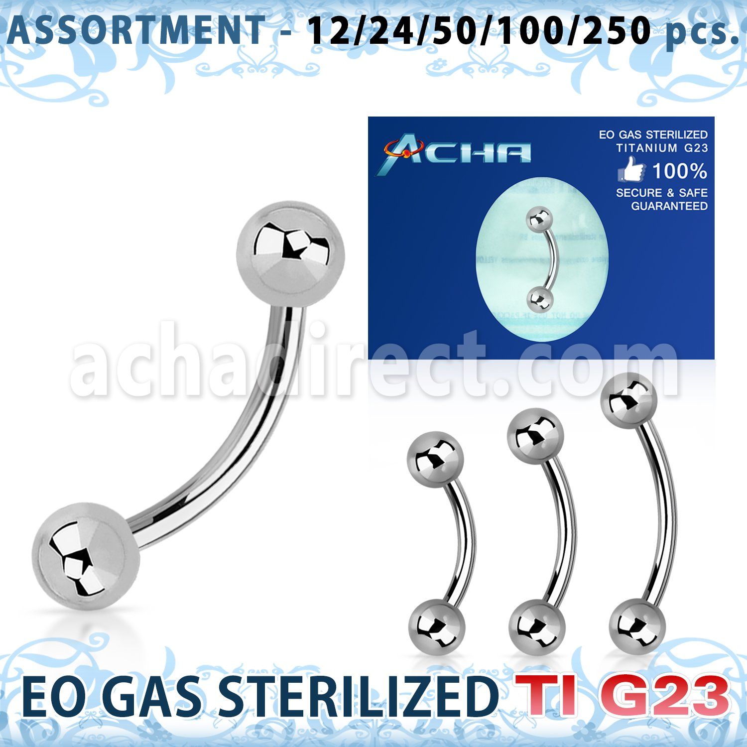 ublk468 surtido piercings surtido 250 50 piercings esterilizados bananas ceja titanio g23 bolas 3mm 8mm 12 distribuidor