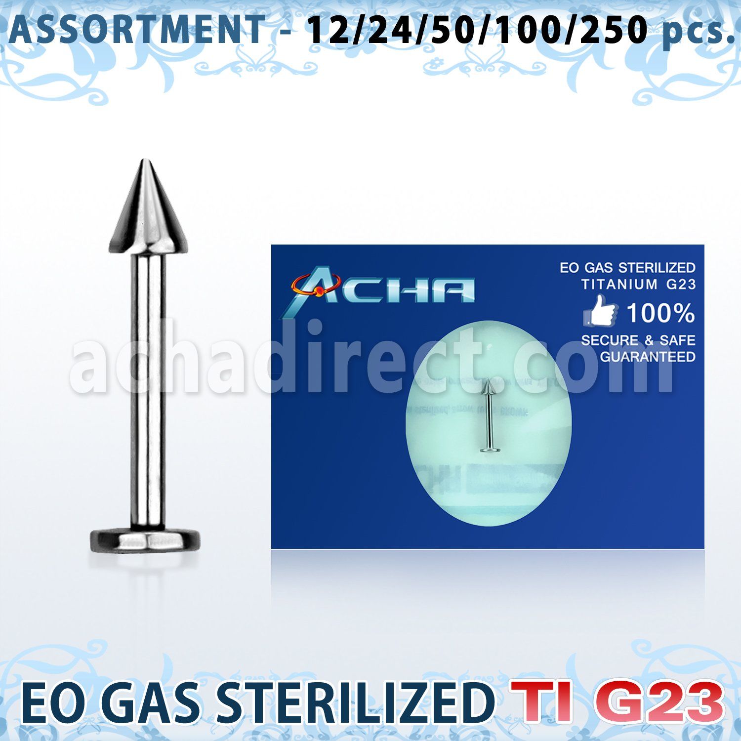 ublk471 surtido piercings surtido 250 50 piercings esterilizados labrets titanio g23 cono 3mm 6mm 16mm mayorista