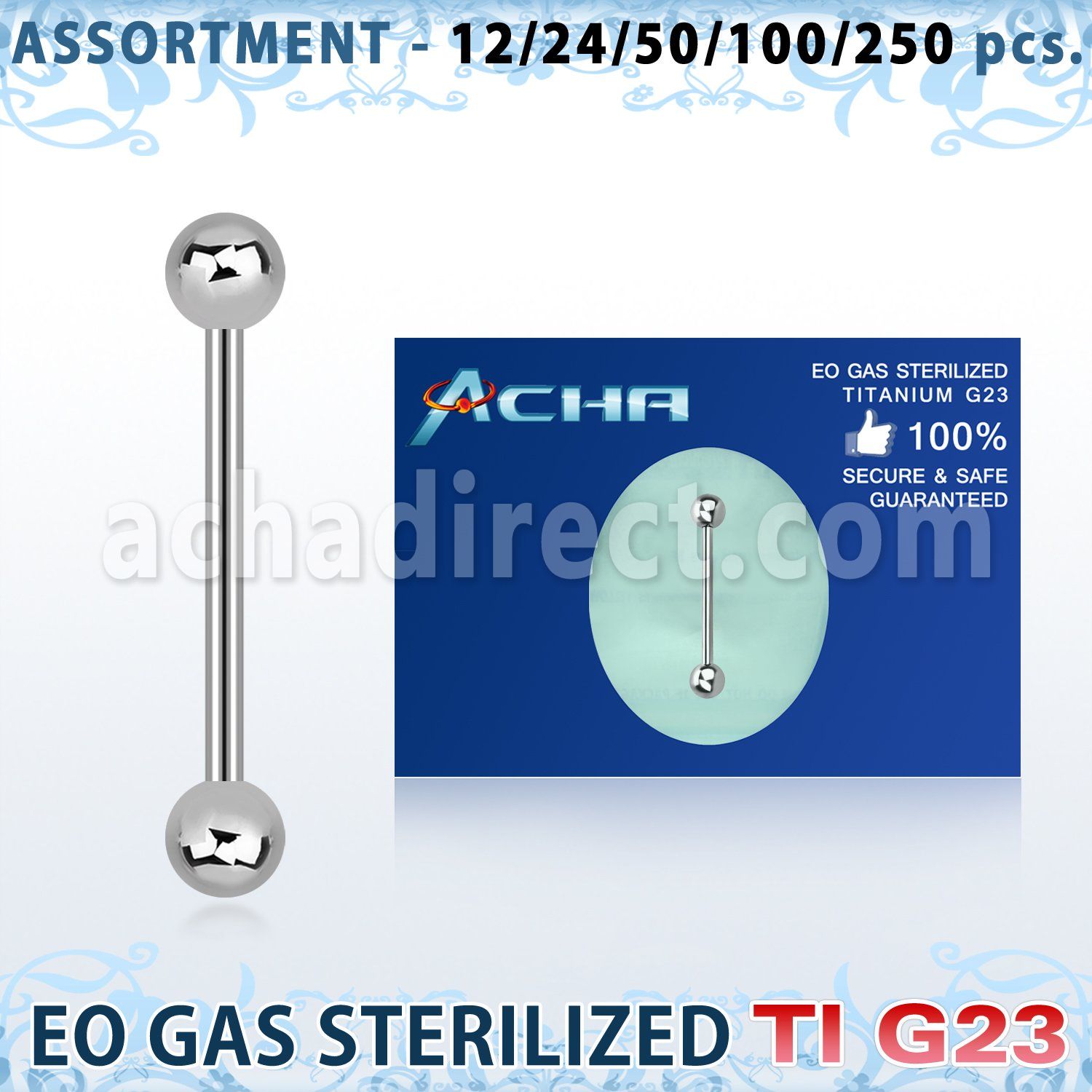 ublk476 surtido piercing surtido 250 50 piercings esterilizados barbells lengua titanio g23 bolas 5mm distribuidor