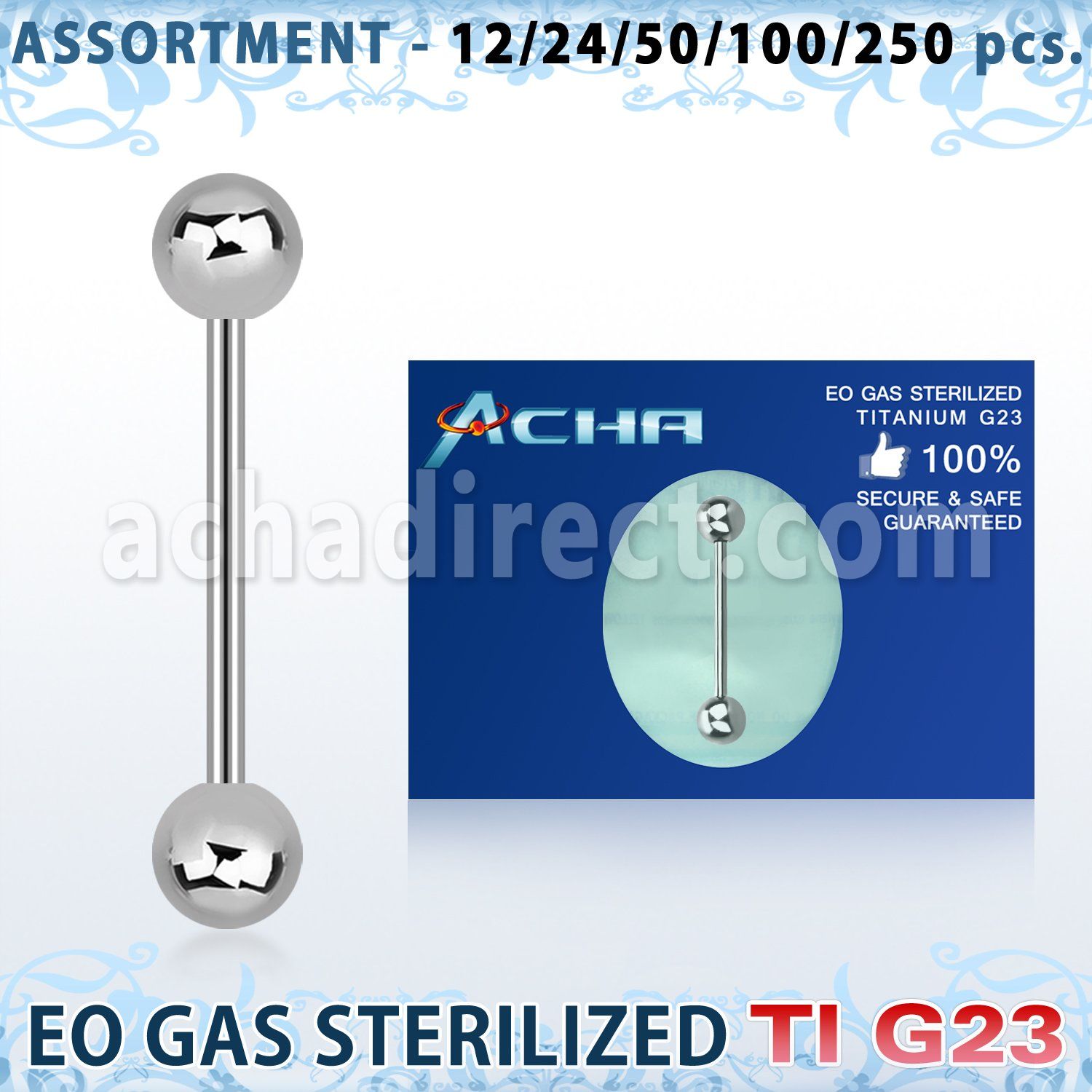 ublk477 surtido piercing surtido 250 50 piercings esterilizados barbells lengua titanio g23 bolas 6mm al por mayor