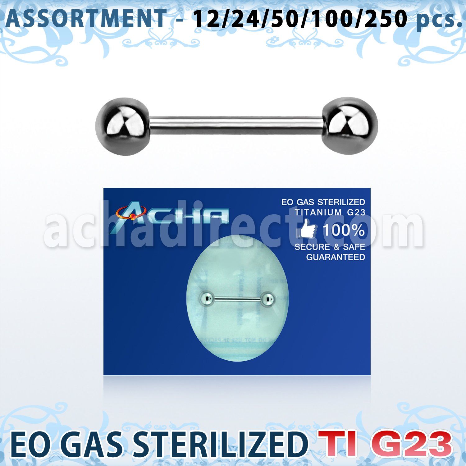 ublk482 surtido piercing surtido 250 50 piercings esterilizados barbells pezon titanio g23 bolas 5mm al por mayor