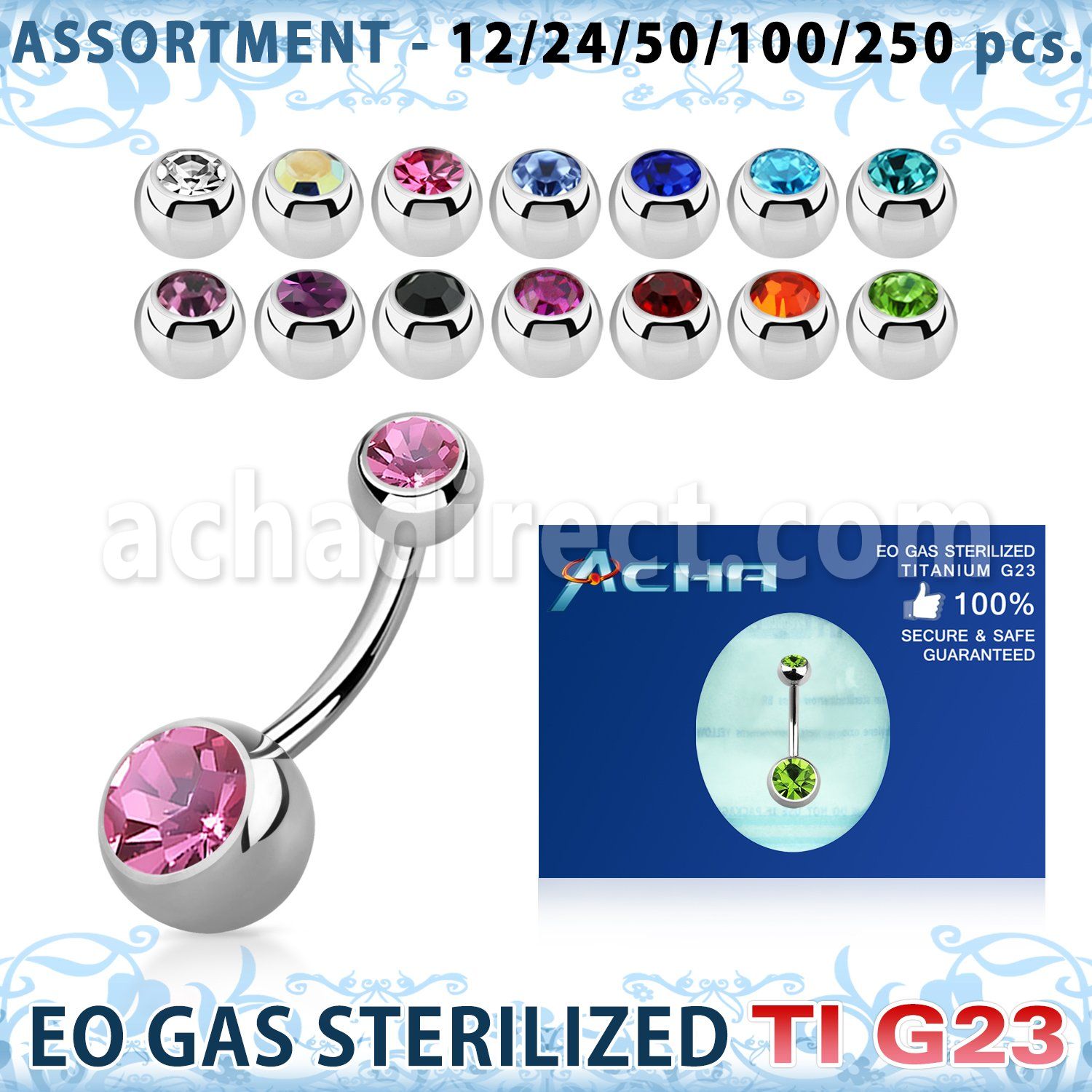 ublk484 surtido piercigs surtido 250 50 piercings esterilizados piercing ombligo titanio g23 bolas joya bisel 5 8mm venta