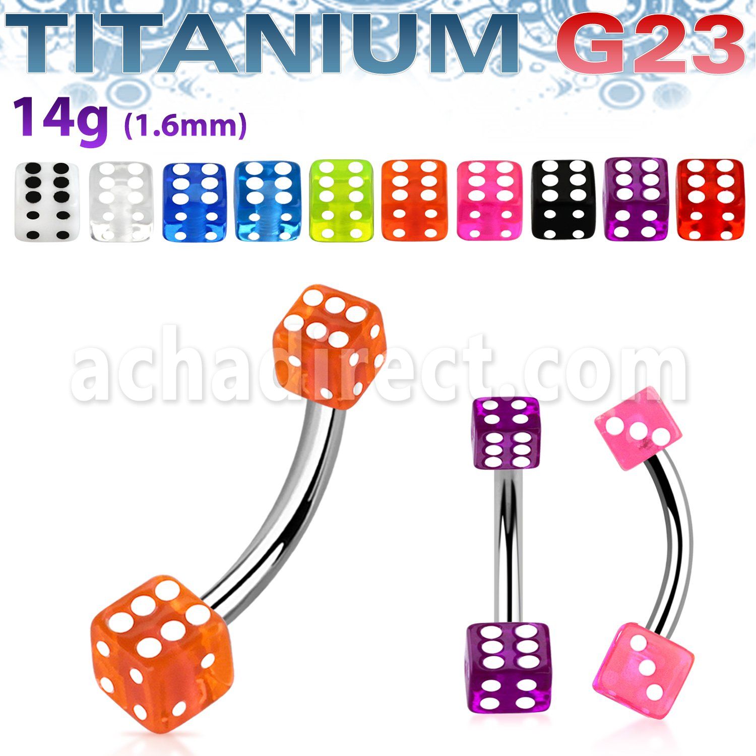 ubn2vd piercing ombligo titanio g23 dados acrilico uv 4mm mayorista