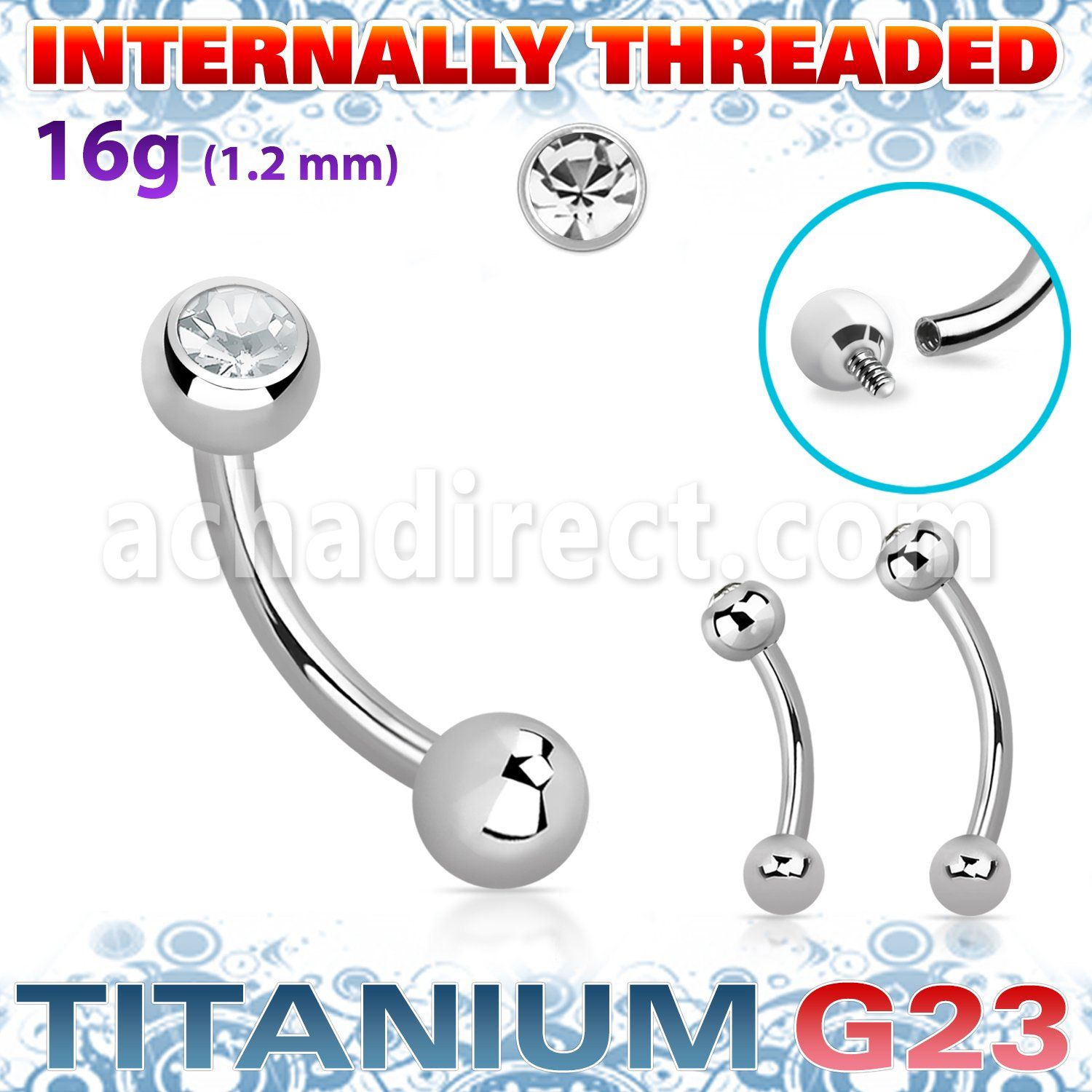 ubnb4injb4s titanium g23 banana 16g jewel ball internal