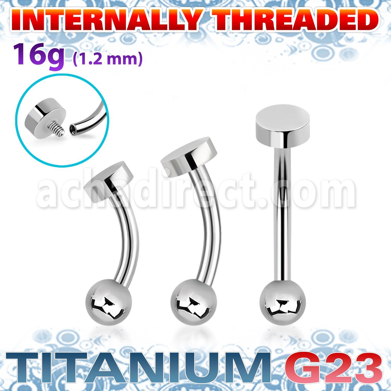 ubnbin2 titanium g23 banana 16g flat round top internal