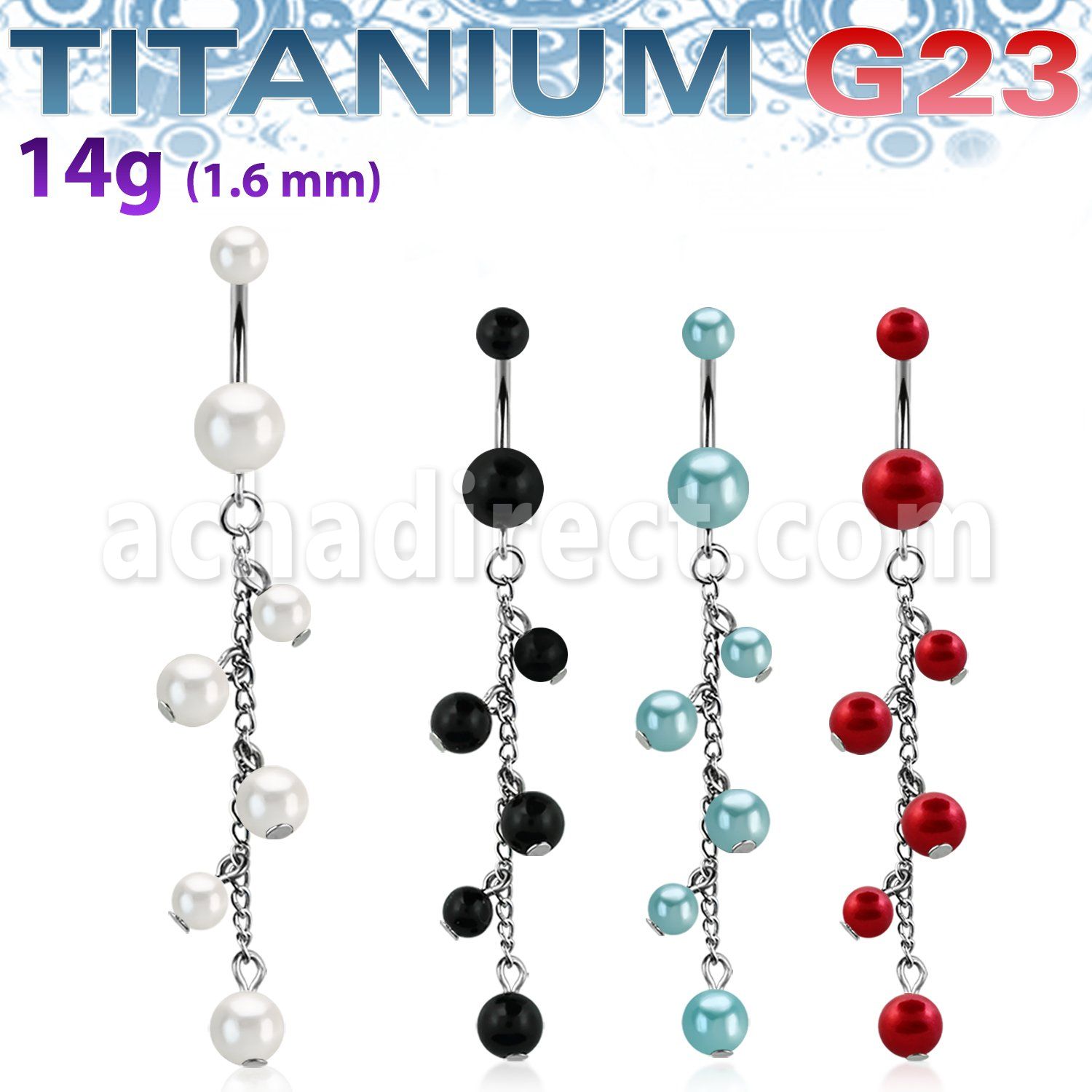 ubndpr7 piercing ombligo titanio g23 bolas perla falsas 5 8mm multiples perlas mayorista