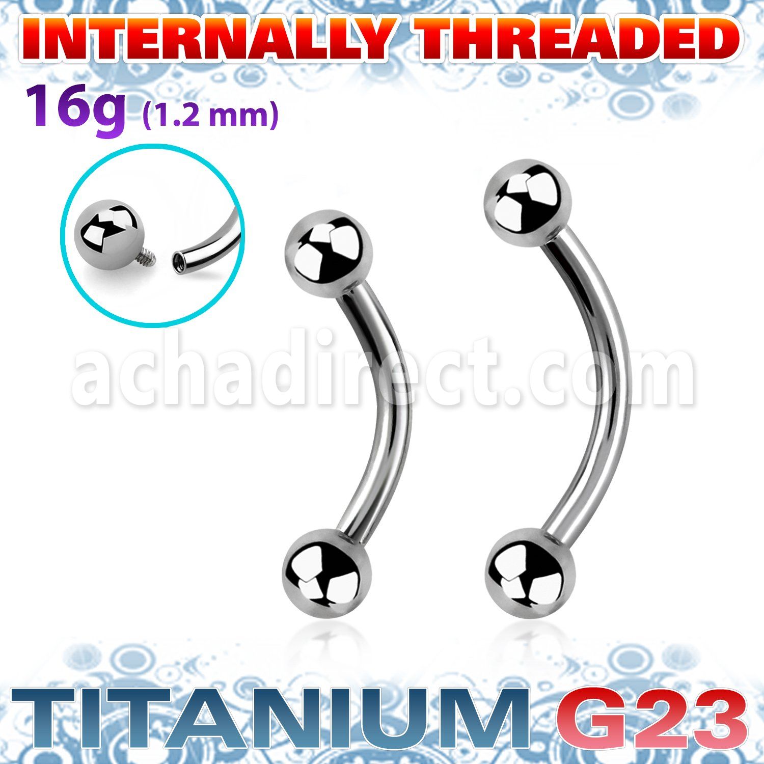 ubnebin titanium g23 eyebrow banana 3mm internally threaded