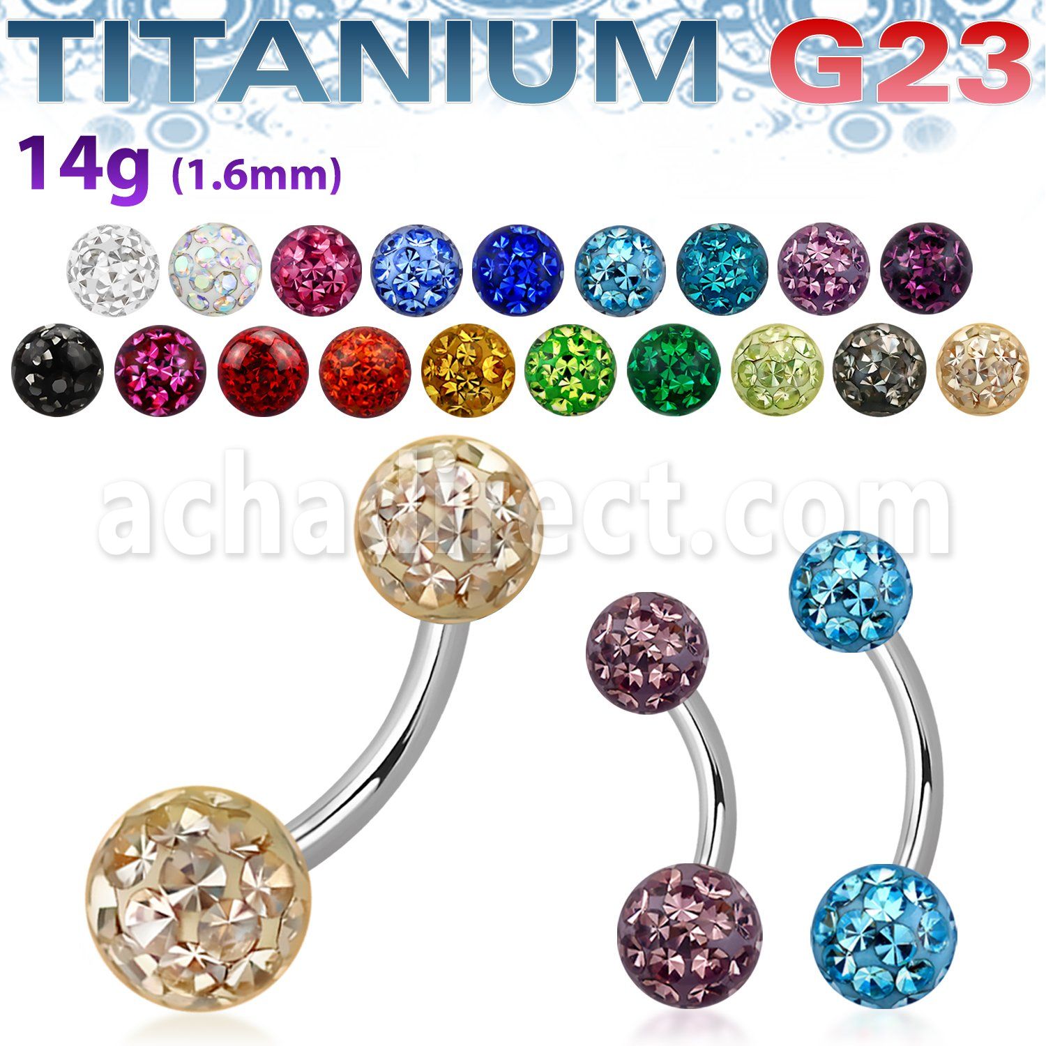 ubnfr56 piercing ombligo titanio g23 bolas multi cristal ferido 5mm 6mm mayorista