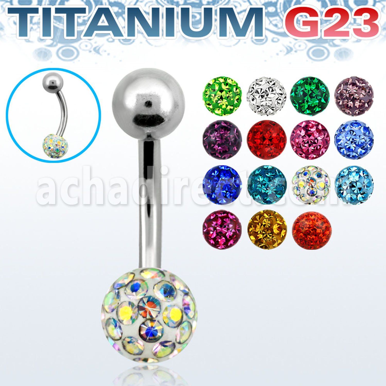 ubnfr6 piercing ombligo titanio g23 bola titanio 5mm bola multi cristal ferido 6mm distribuidor