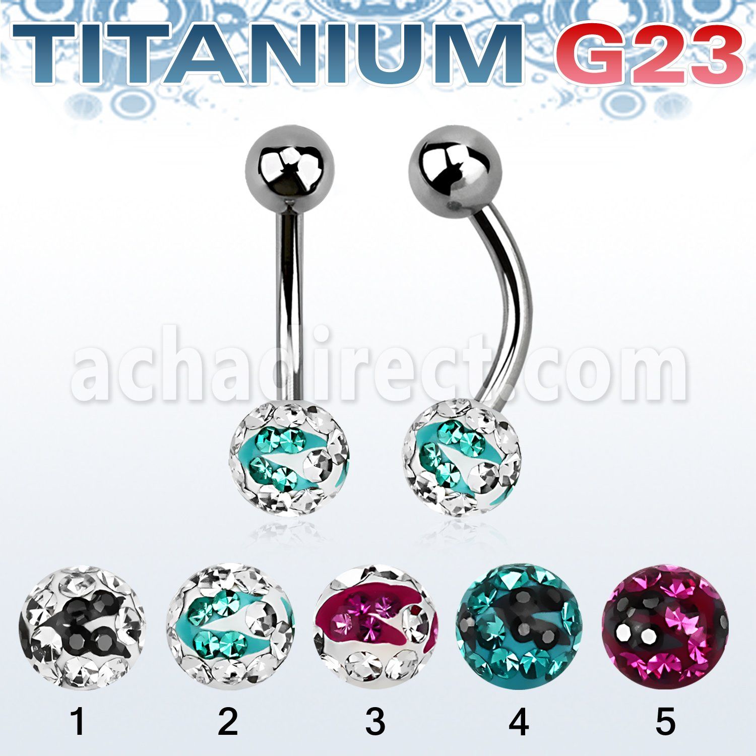 ubnfr6c piercing ombligo titanio g23 bola 5mm bola multi cristal ferido 6mm rayas cebra al por mayor