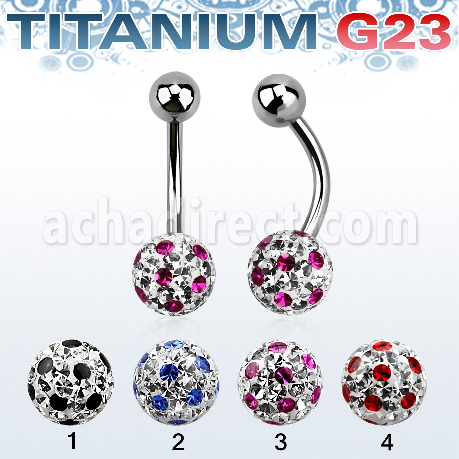 ubnfr8a piercing ombligo titanio g23 bola titanio 5mm bola 8mm multi cristal ferido puntos distribuidor mayorista