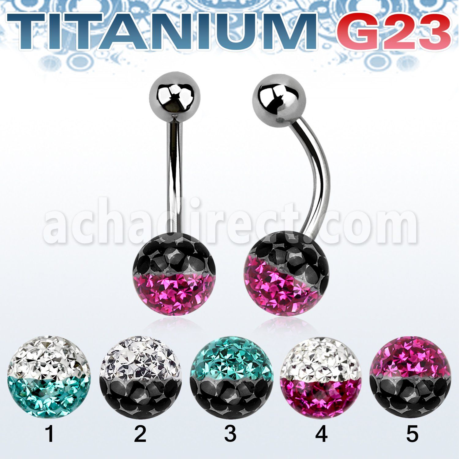ubnfr8e piercing ombligo titanio g23 bola titanio 5mm bola 8mm multi cristal ferido colores distribuidor