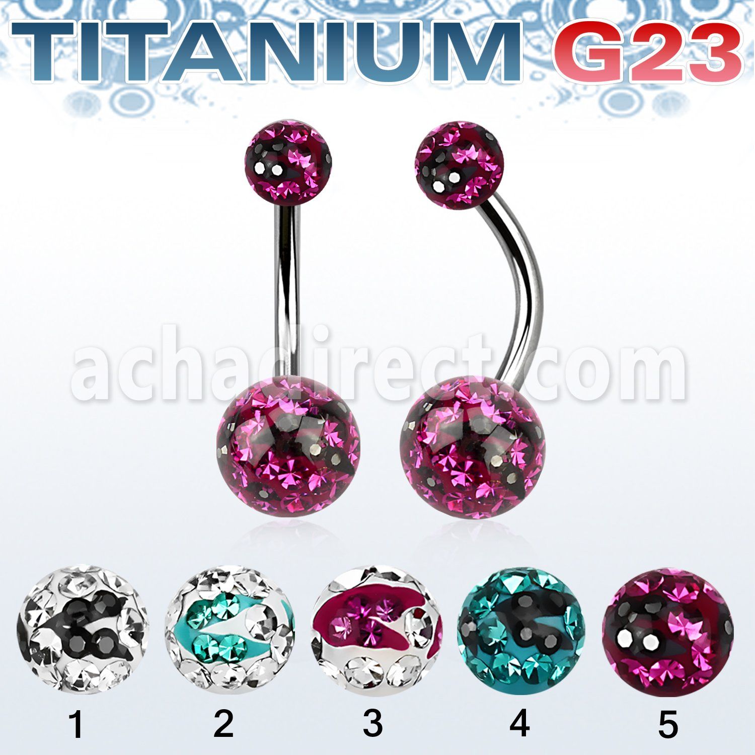 ubnfrgc piercing ombligo titanio g23 bolas 5mm 8mm multi cristal rayas cebra venta