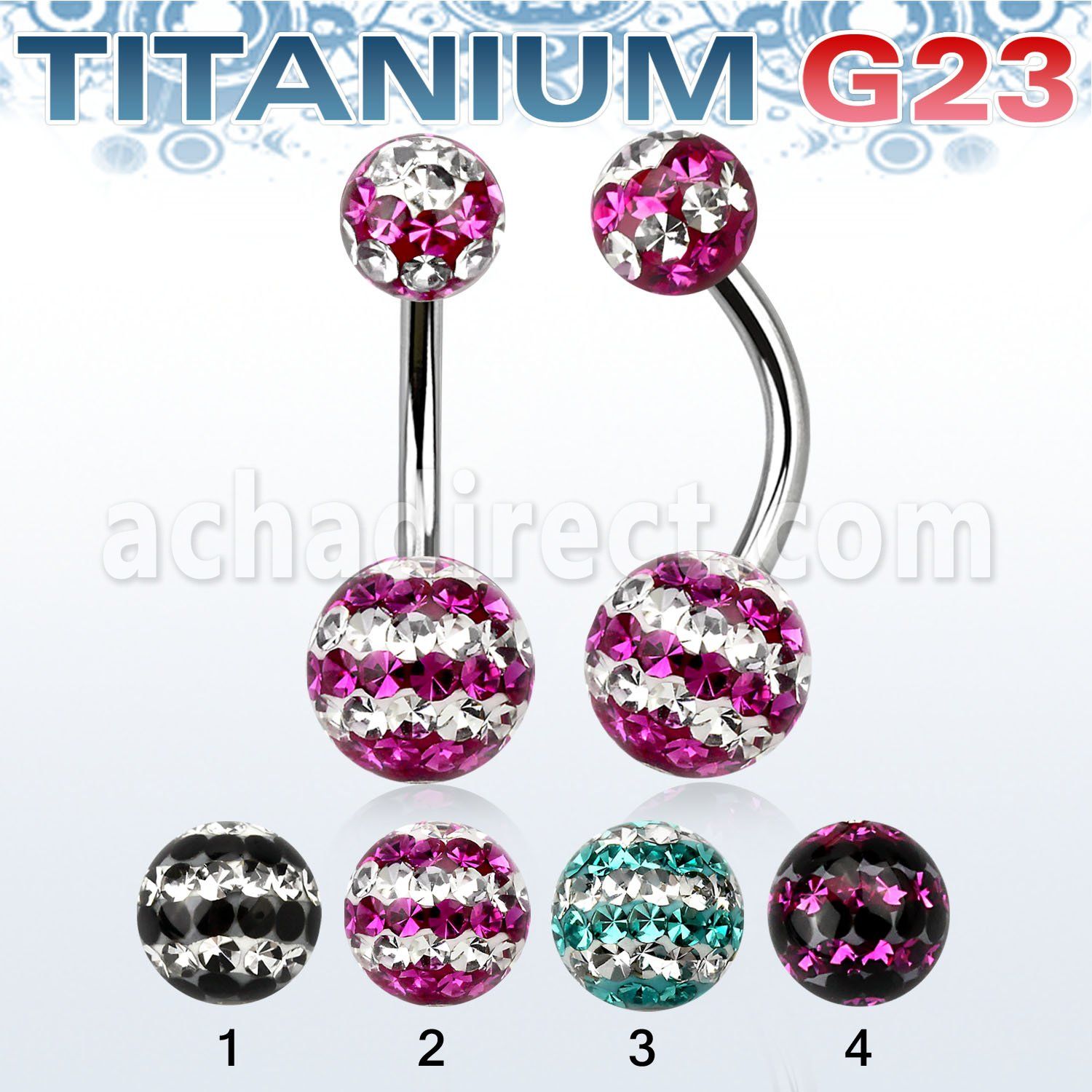 ubnfrgd piercing ombligo titanio g23 bolas multi cristal ferido 5mm 8mm triple linea distribuidor