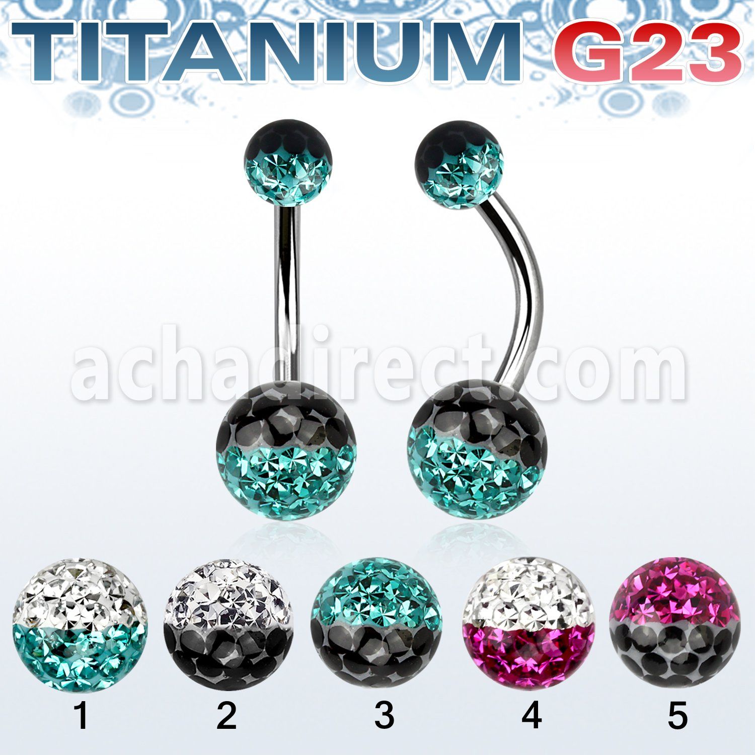ubnfrge piercing ombligo titanio g23 bolas 5mm 8mm multi cristal ferido colores mayorista