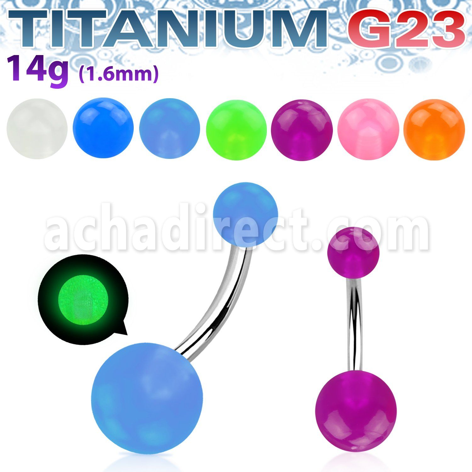 ubngl piercing ombligo titanio g23 bolas acrilicas brillan oscuridad 5mm 8mm al por mayor