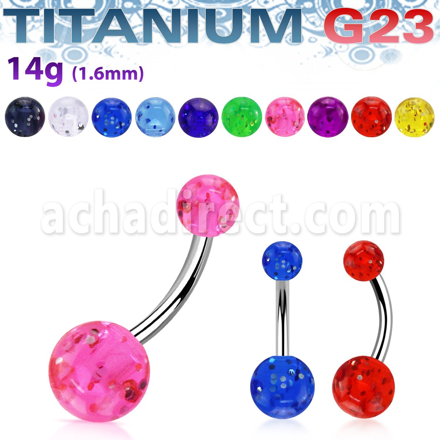 ubngt piercing ombligo titanio g23 bolas acrilicas glitter 5 8mm distribuidor