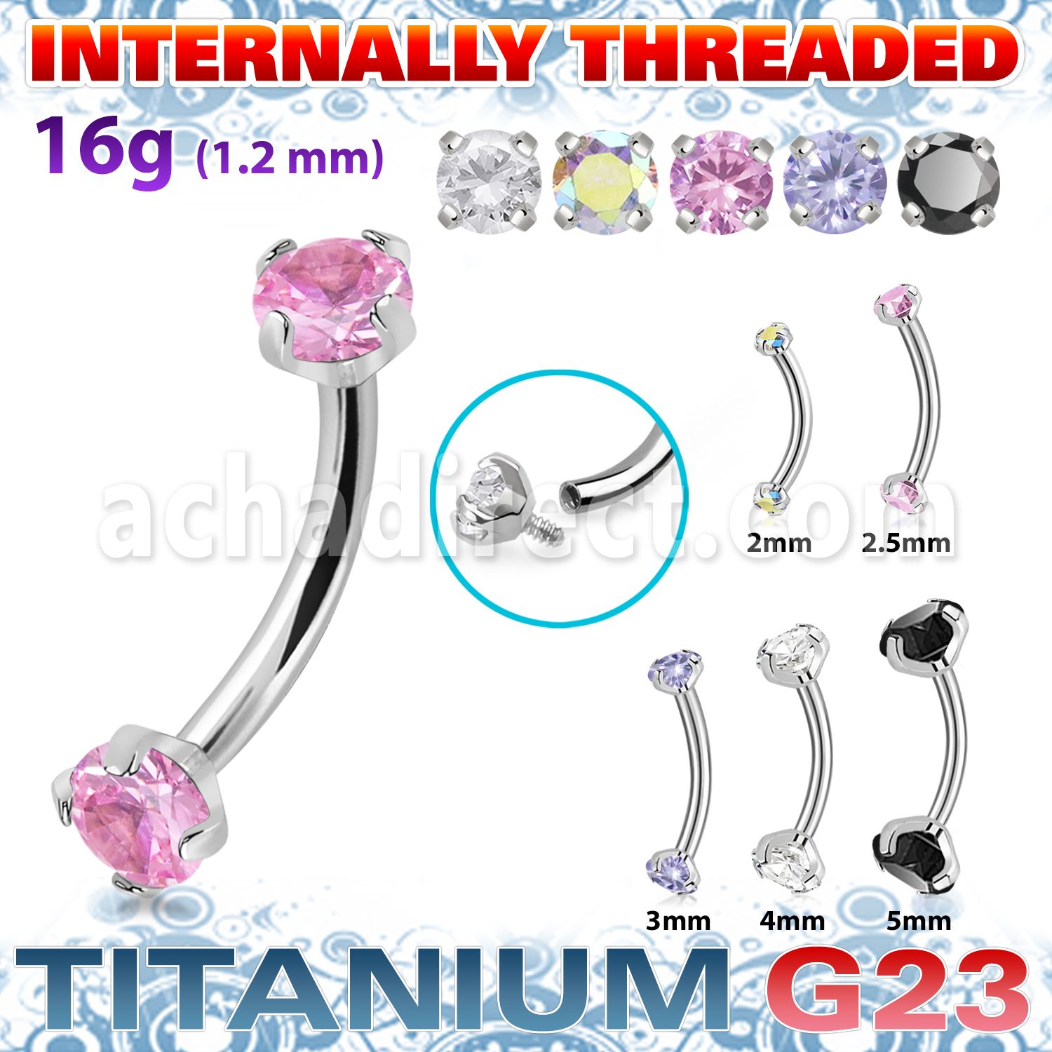 ubnin12 titanium g23 banana 16g color cz internal